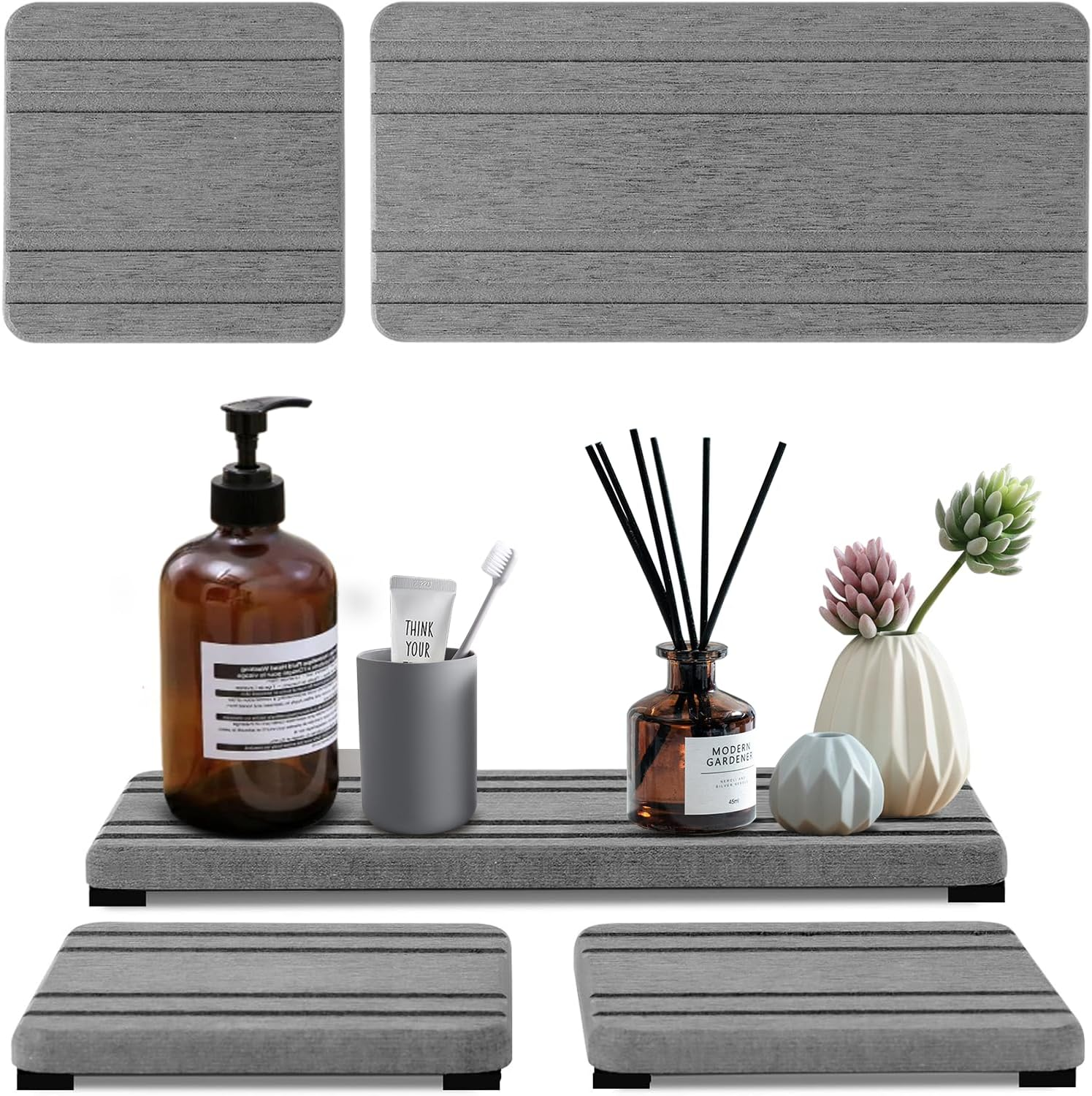 3PCS Water Absorbing Stone Tray, Dryingneat Diatomite Stone Sink Tray, Water Absorbent Diatomite Coasters, Kitchen Sponge Hand Soap Holder, Fast Drying Counter Holders, 21 * 10 * 1Cm