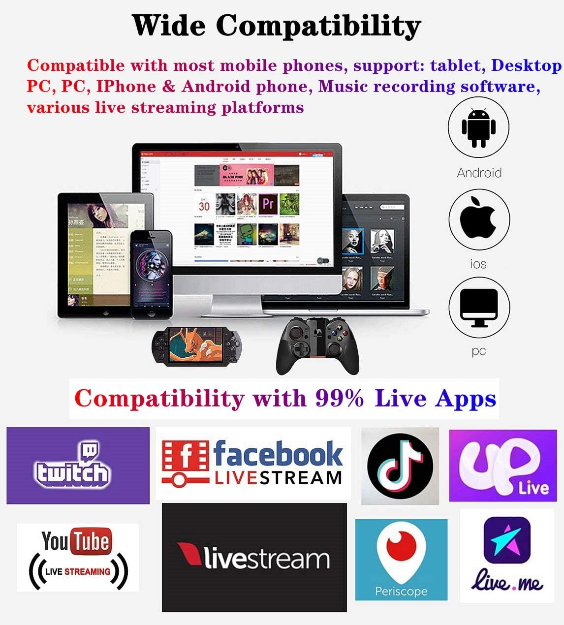 Professional Audio Mixer, K300 Live Sound Card and Audio Interface Sound Board with Multiple DJ Mixer Effects,Voice Changer and LED Light, Prefect for Streaming/Podcasting/Gaming/Recording/Youtube/Pc image number 3