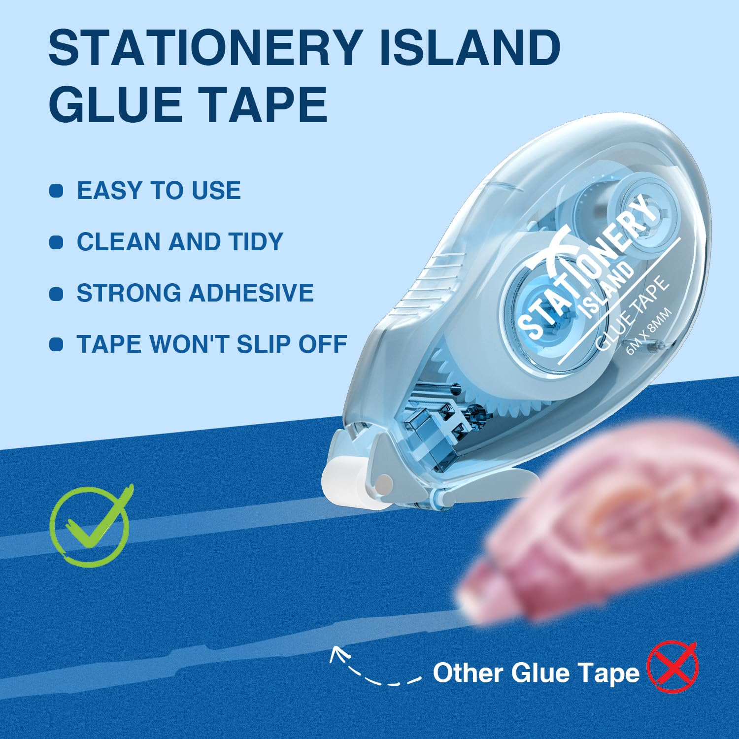 STATIONERY ISLAND Glue Tape Roller, 4 Pack Double Side Tape Dispenser, Scrapbooking Supplies, 6Mx8Mm Adhesive Glue Roller Tape for Crafting, Cards, Photo, Journal and Scrapbooking - Pack Of 6 image number 7