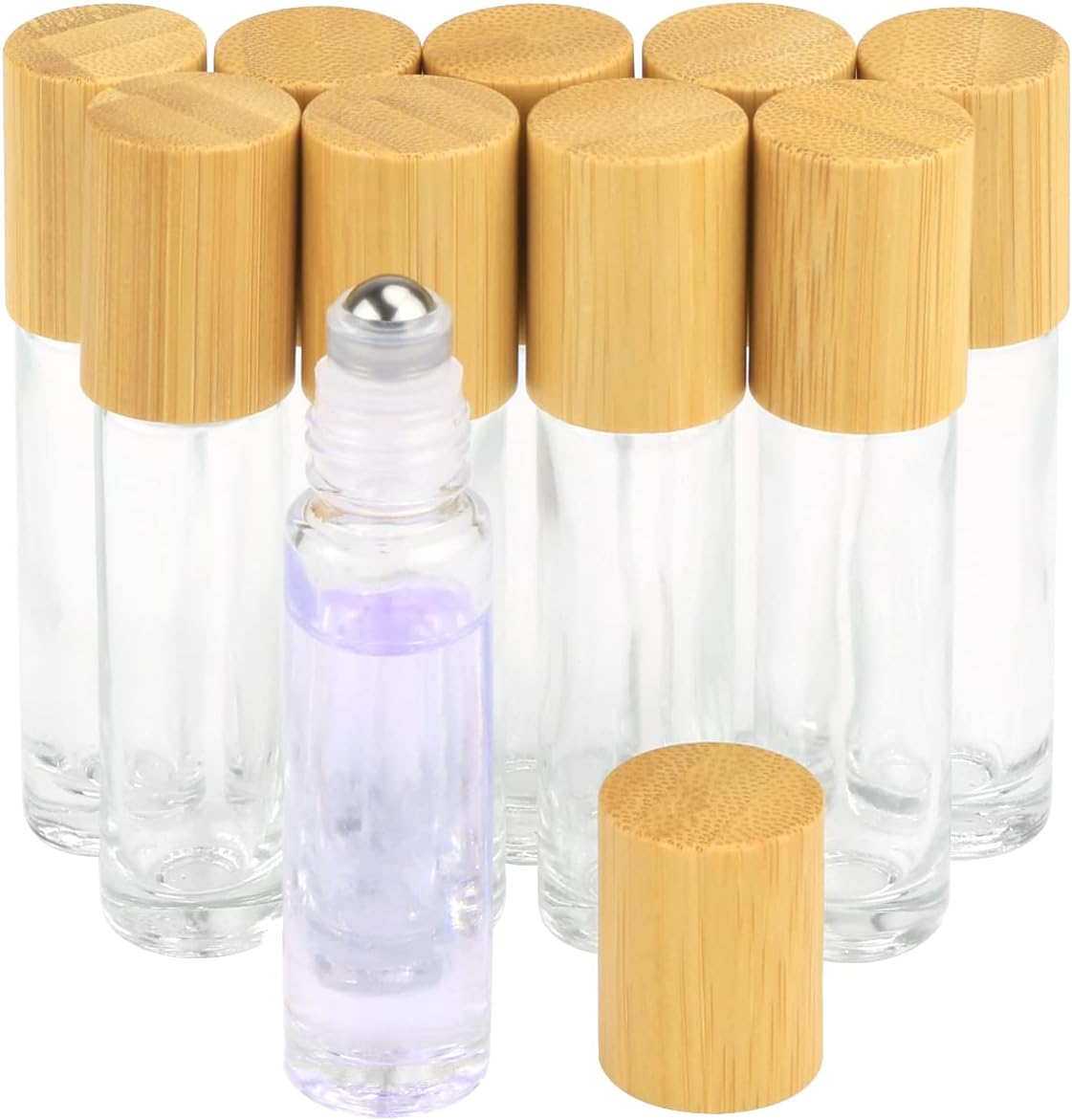 Wresty 10Ml(1/3Oz) Roll on Bottles,10 Pack Glass Roller Bottles Essential Oil Bottles Perfume Cosmetic Sample Bottles with Stainless Steel Roller Ball&Bamboo Lids image number 5
