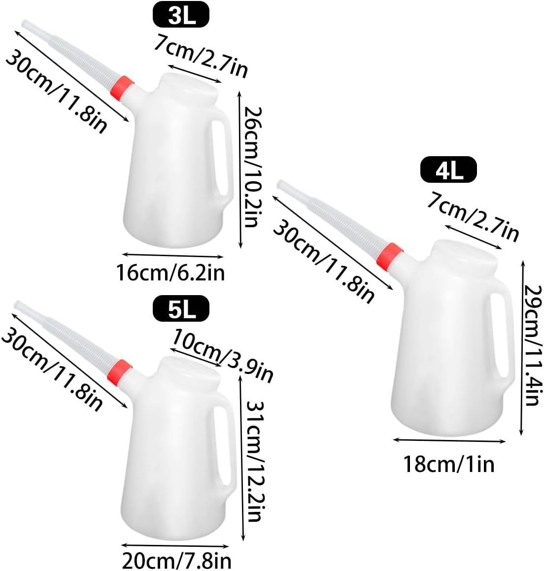 AIMALL 3L/4L/5L Plastic Oil Dispenser Jug with Long Flexible Spout and Scale Markings, Large Capacity Fuel Container for Engine Maintenance, Automotive, Industrial Use image number 6
