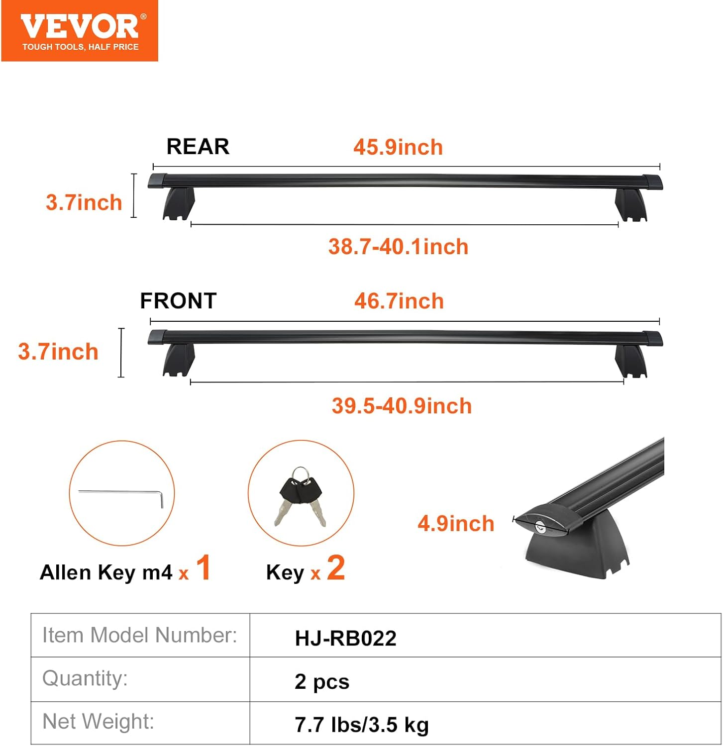 VEVOR Roof Rack Cross Bars, Compatible with 2011-2021 Grand Cherokee with Grooved Side Rails, 200Lbs Load Capacity, Aluminum Crossbars with Locks, for Rooftop Cargo Carrier Bag Luggage Kayak Bike image number 4