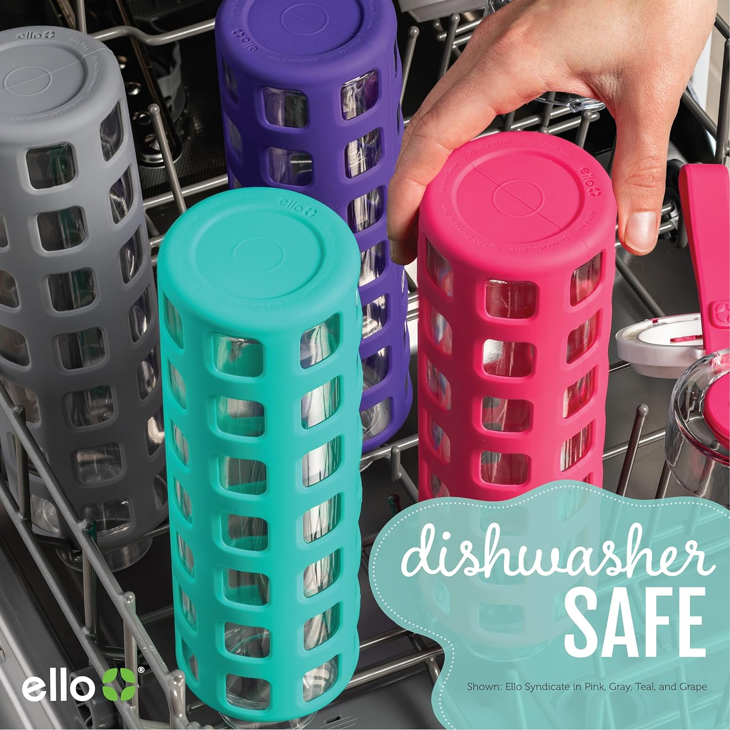 Ello Syndicate Glass Water Bottle with One-Touch Flip Lid and Protective Silicone Sleeve and Carry Loop, BPA Free, Dishwasher Safe,20Oz - Alligator image number 5