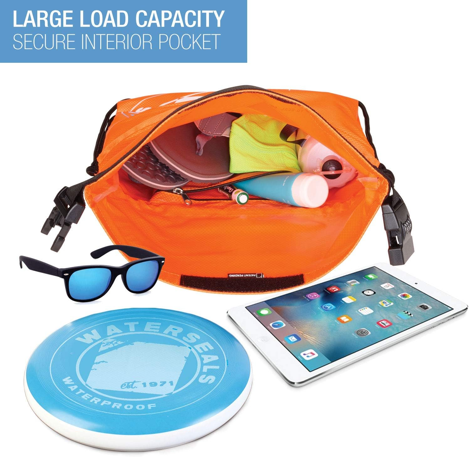 Waterseals Unisex Anti-Theft Locking Cinch Drawstring Backpack, Waterproof Ripstop Nylon (Protect Wallet Iphone + Valuables) - Gray image number 6