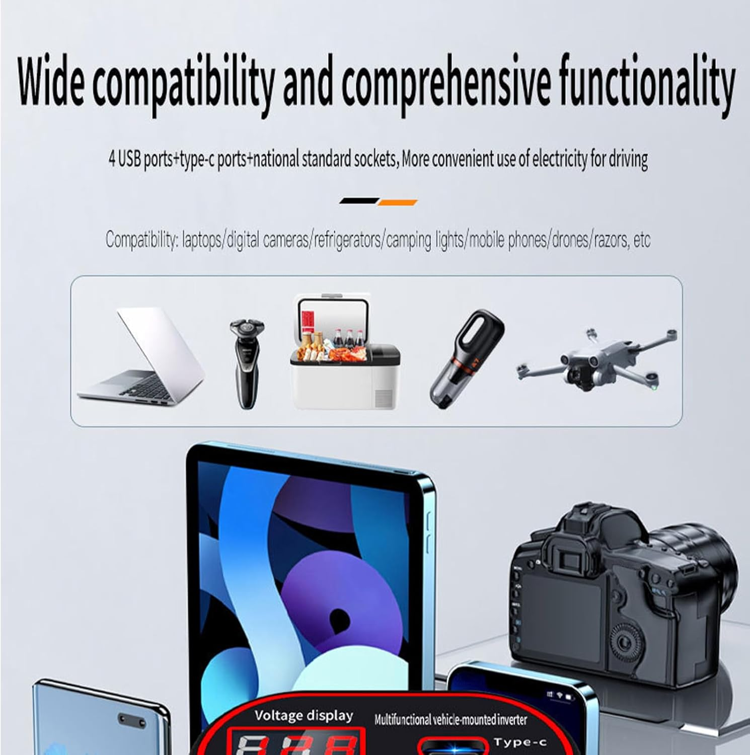 Car Inverter | Automotive Inverter - 220V Intelligent Charger for Cell Phone Laptop Vehicle SUV RV Truck Tractor image number 1