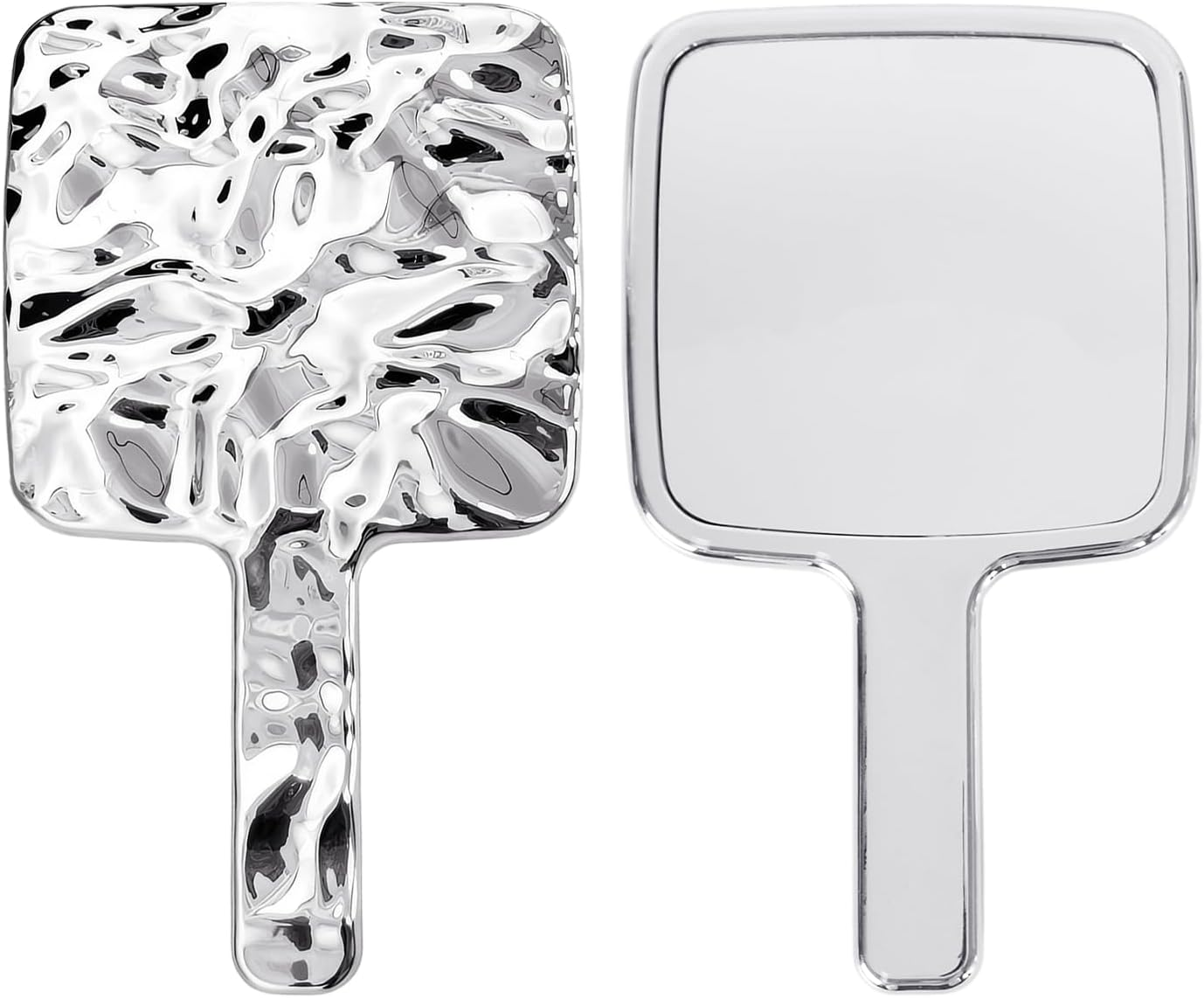 DEARBAG Hand Mirror, Professional Salon Hand-Held Mirror, Portable Travel Makeup Mirrors, Barber'S Shaving Salon Mirrors, Hairdresser'S Compact Mirrors Tool with Handle, Silver (1, Square) image number 4