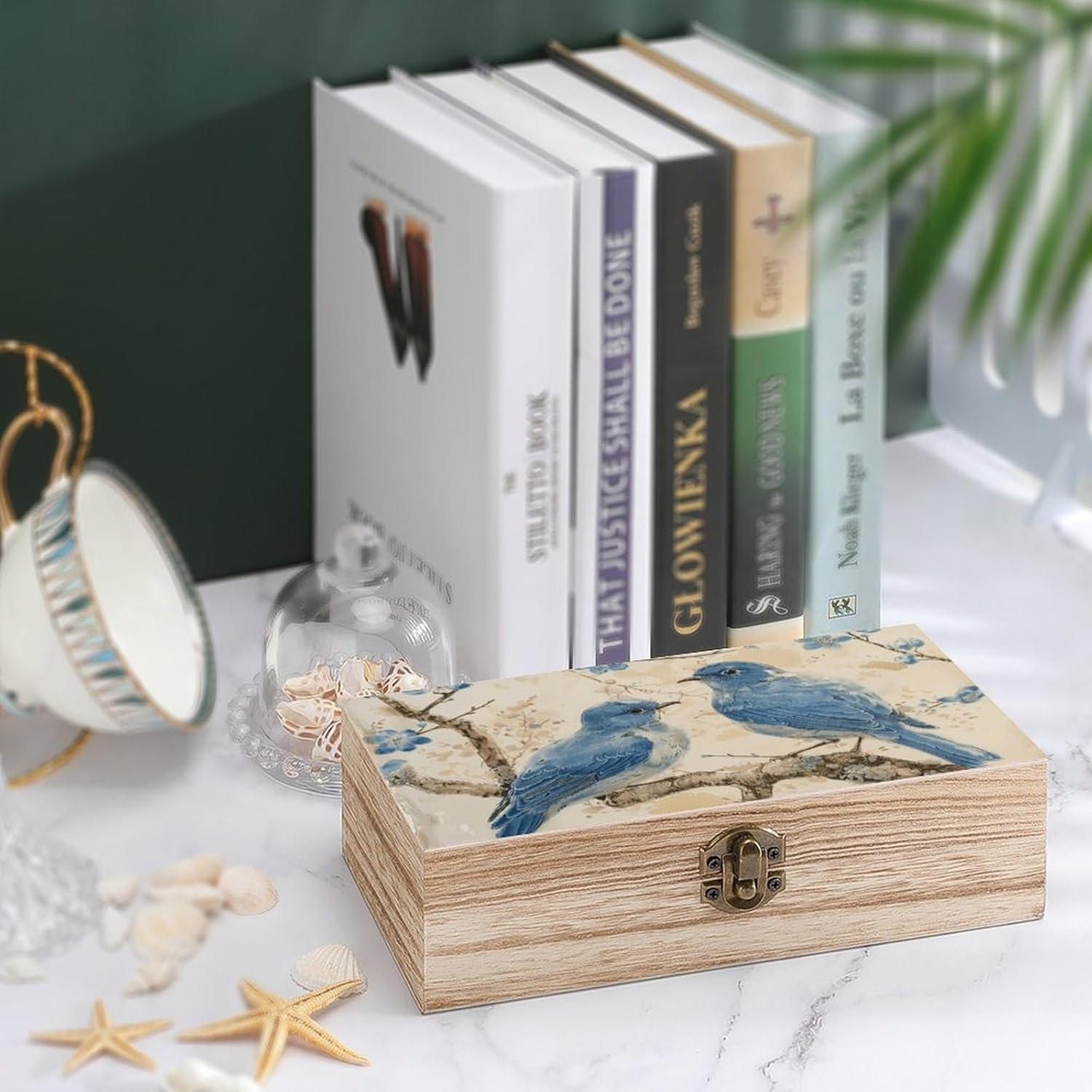 Blue Bird Wooden Box Wood Wedding Keepsake Boxes with Lids Small Decorative Boxes Lightweight Wooden Memory Storage Box for Crafts Keepsakes Jewelry Photo Letter Storage image number 6