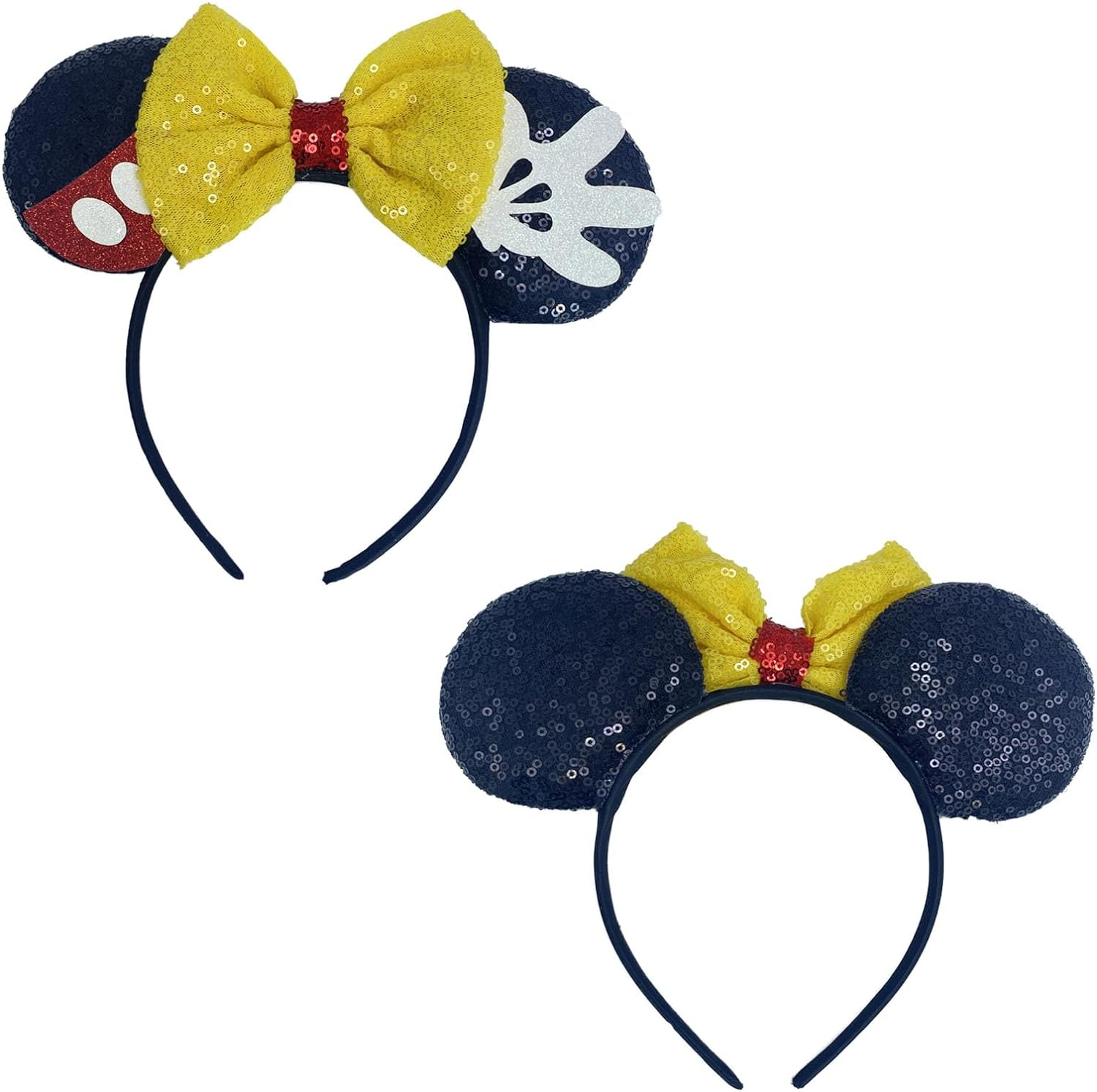 YUESUO Mouse Ears Headband, Sequin Bow Hair Hoop Set of 2 Pcs Headband Mouse Party Decoration Costume Ears Headband for Children Women Girls image number 1