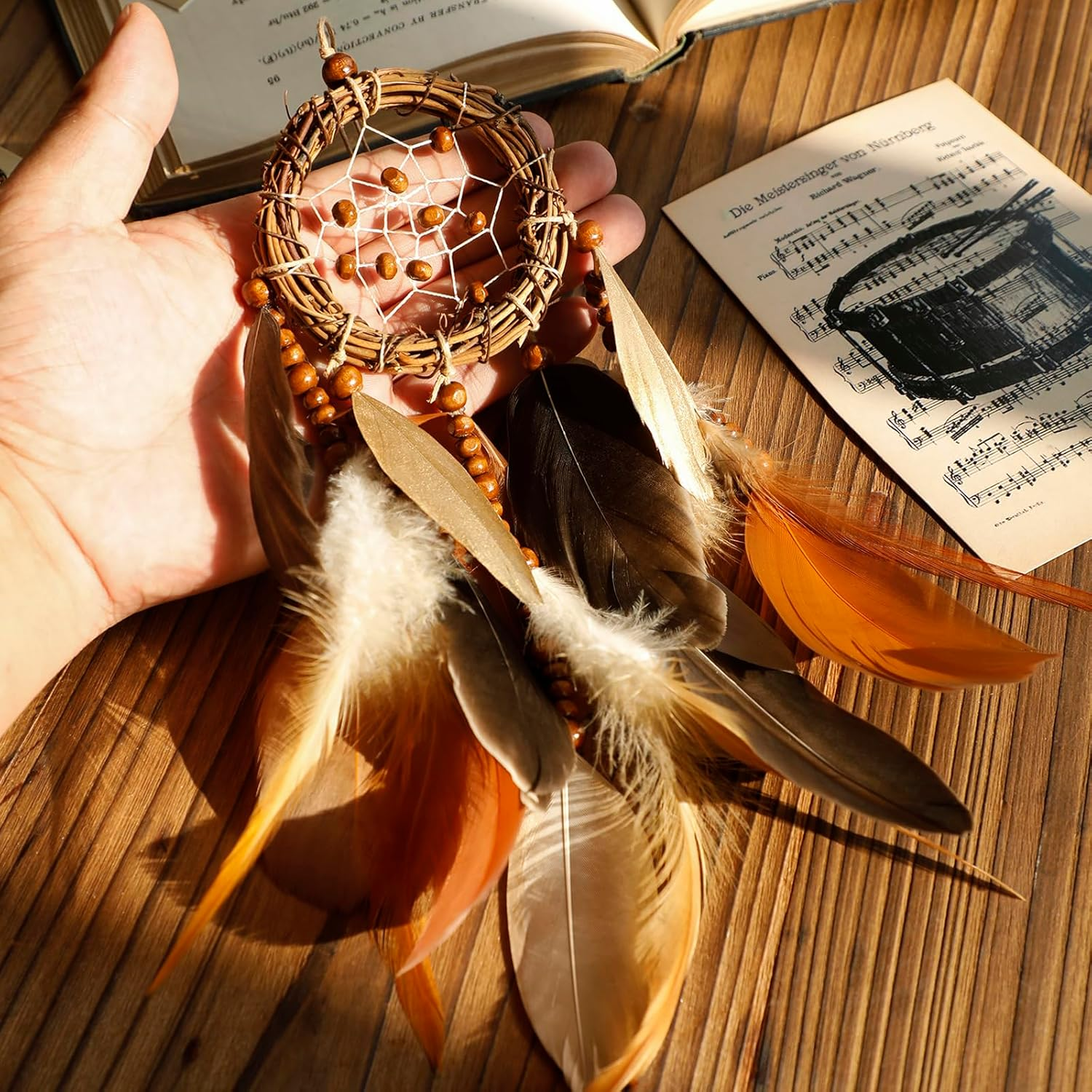Mini Dream Catcher for Car Rear View Mirror Accessories - Handmade Small Brown Dreamcatchers Boho Car Charm Interior Decor, Native Ameican Indian Hanging Ornament Room Decor image number 4