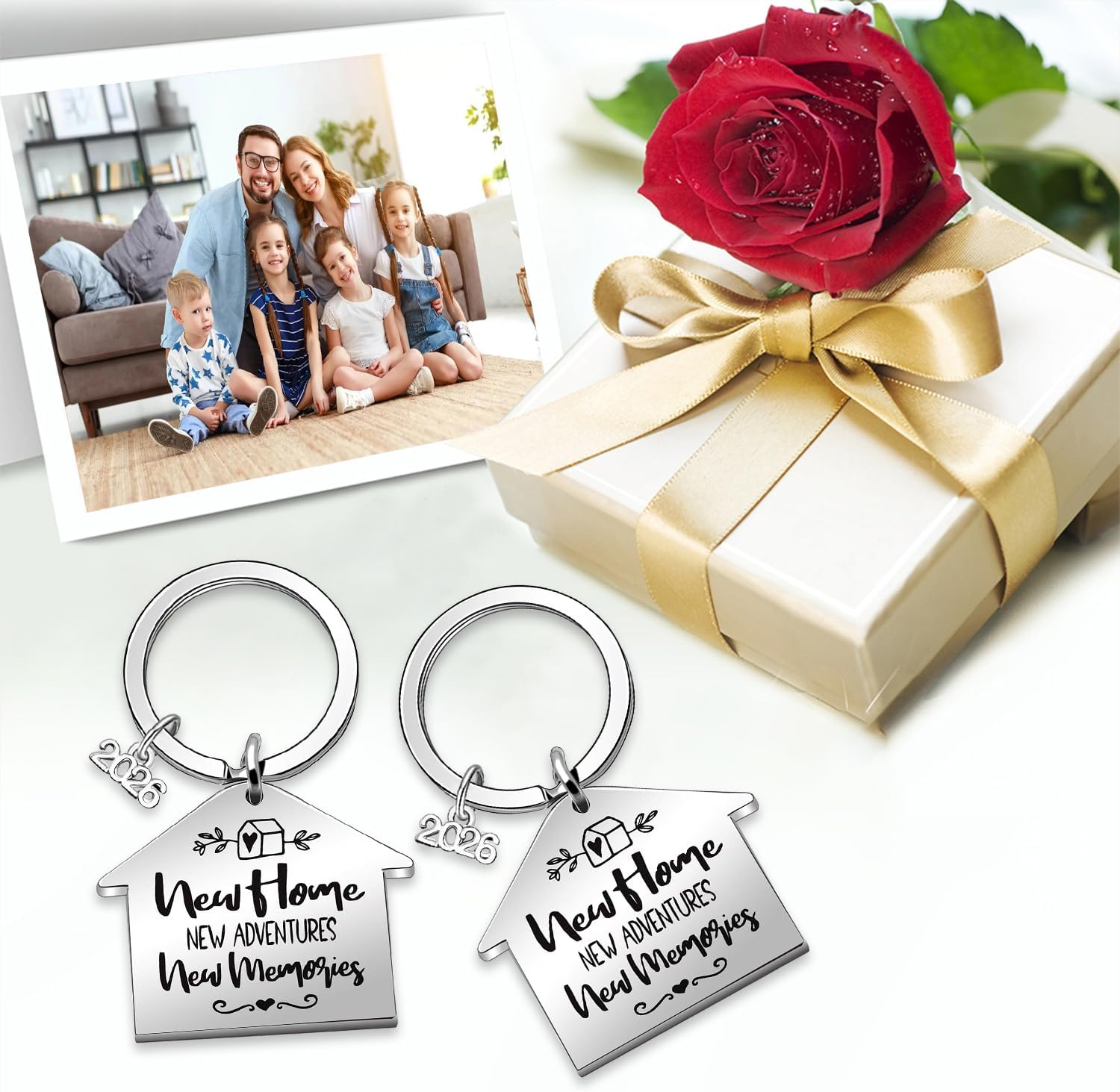 2 Pcs Housewarming New Home Gifts, Funcyboo New Home Keychain Housewarming Key Chain for Sweet Home Owner Wife Husband Present Lover image number 1