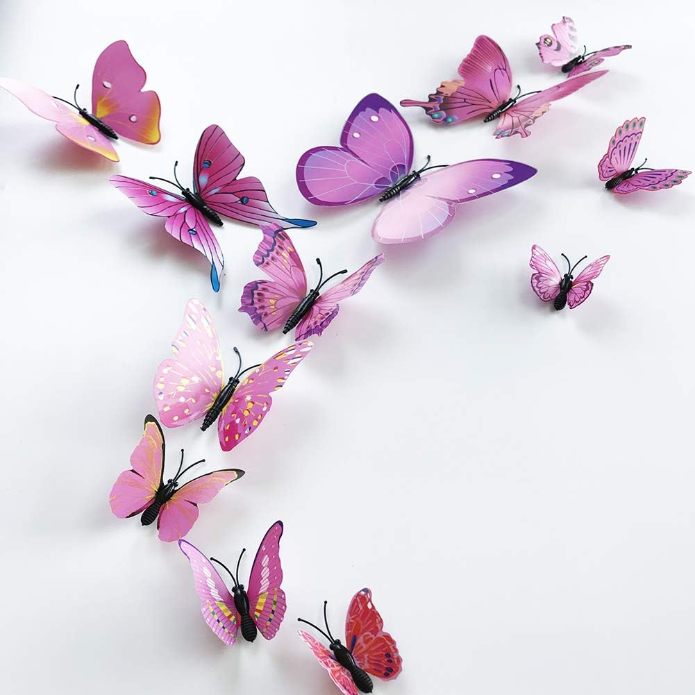 36Pcs 3D Colorful Butterfly Wall Stickers DIY Art Decor Crafts for Party Nursery Classroom Offices Kids Girl Boy Baby Bedroom Bathroom Living Room Magnets and Glue Sticker Set 1(Red-Single Wing) image number 2