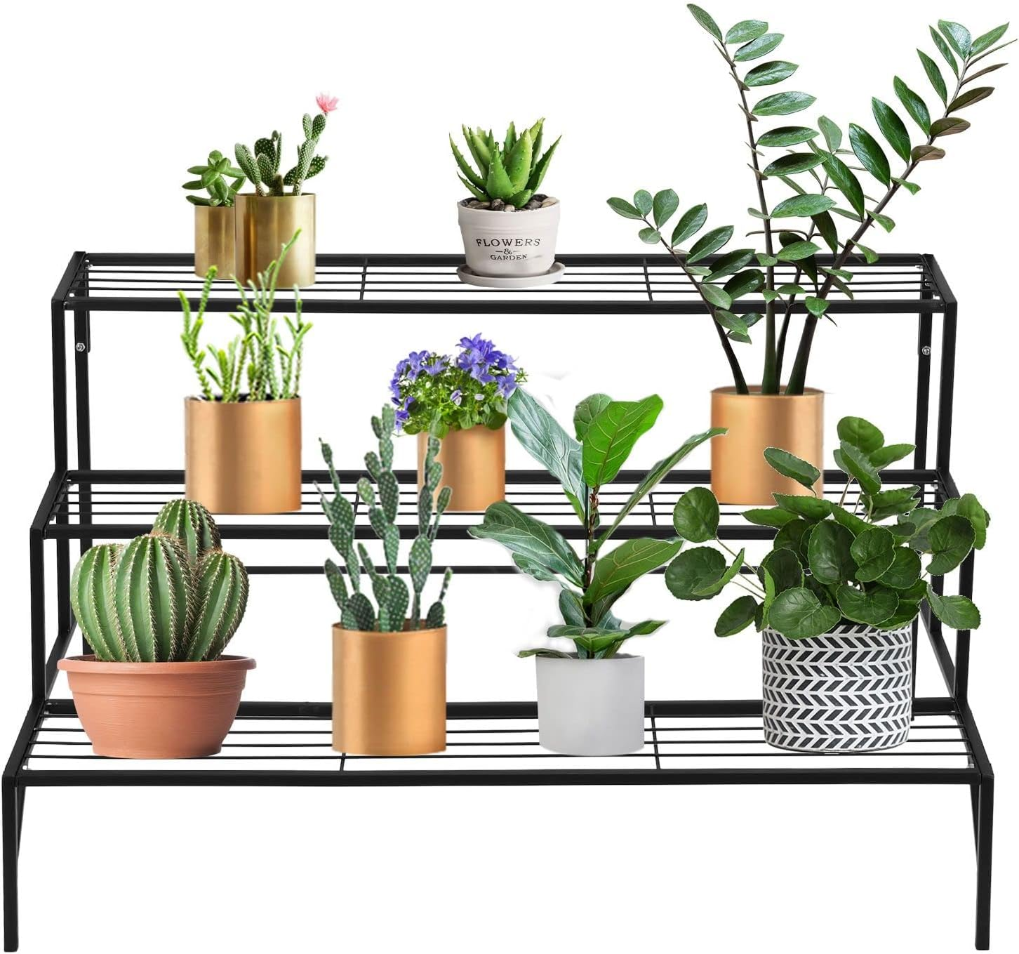 Vintage 3-Tier Plant Stand Metal Flower Pots Display Shelf for Garden Patio Yard Decoration Rack