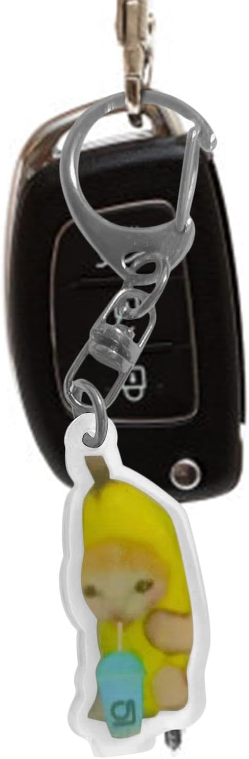 Riaisttd Banana Keychain - Cute Crying Sounds Making Key Tags | 2D Acrylic Keychain Clicker Toy with Lanyard for Car Keys, Backpacks, Hand Bags, Kids and Adults