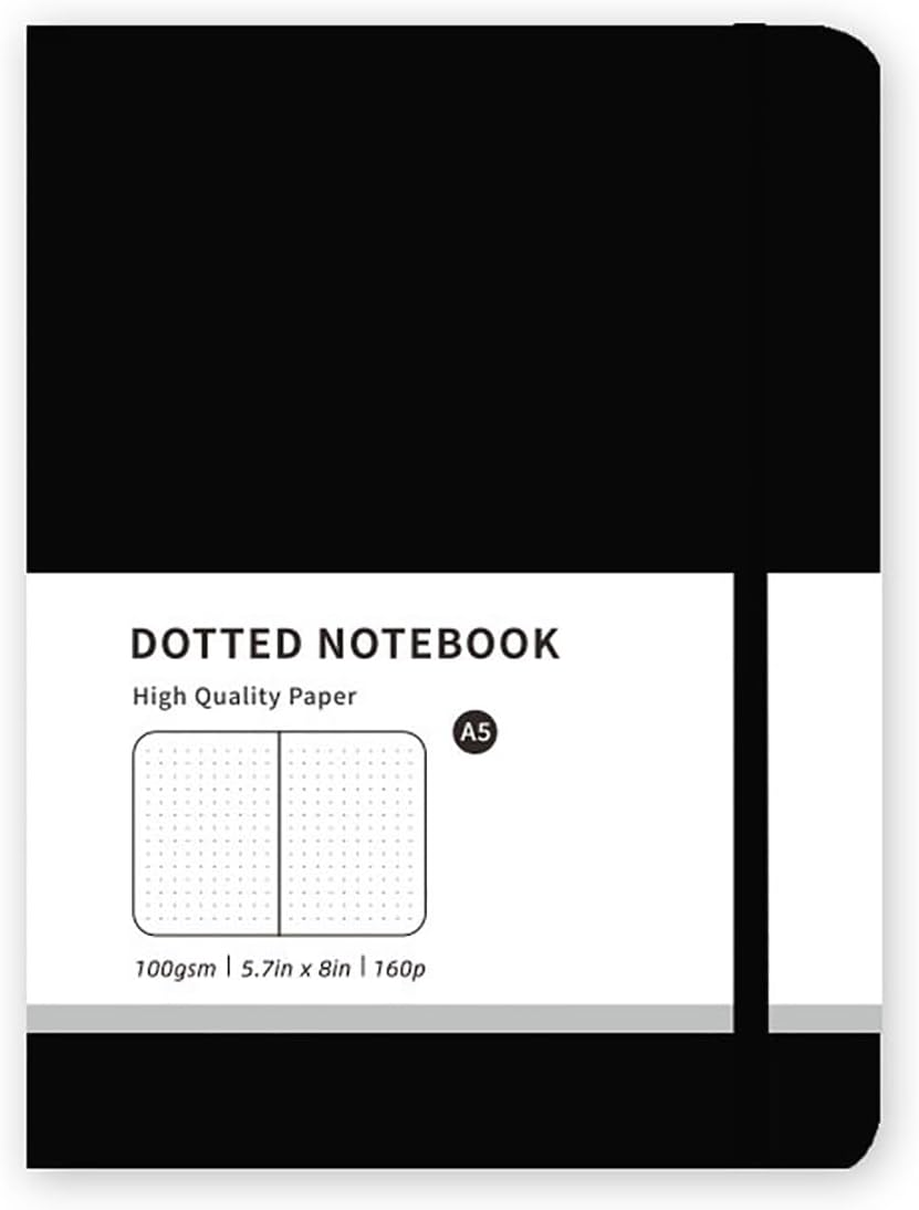 OSYLICT Bullet Dotted Journal Notebook,A5,100 GSM Thick Paper,Hardcover Notebooks for Journaling, Study Tracking and Travel Planning.For Women Men Office Home School Supplies(Black)