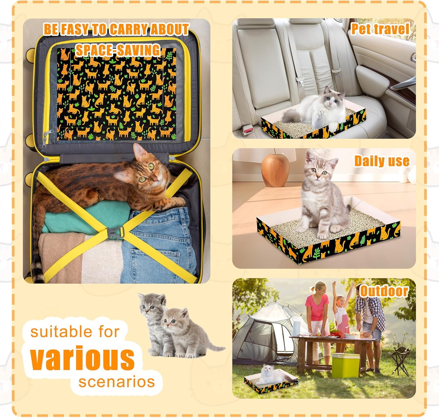 30 Pack Disposable Cat Litter Box, Foldable Paper Litter Box, Travel Cat Litter Box,Non Clumping Durable and Waterproof,Low Entry Easy Disposal,Portable(13.6X9.7X1.9 In) image number 1