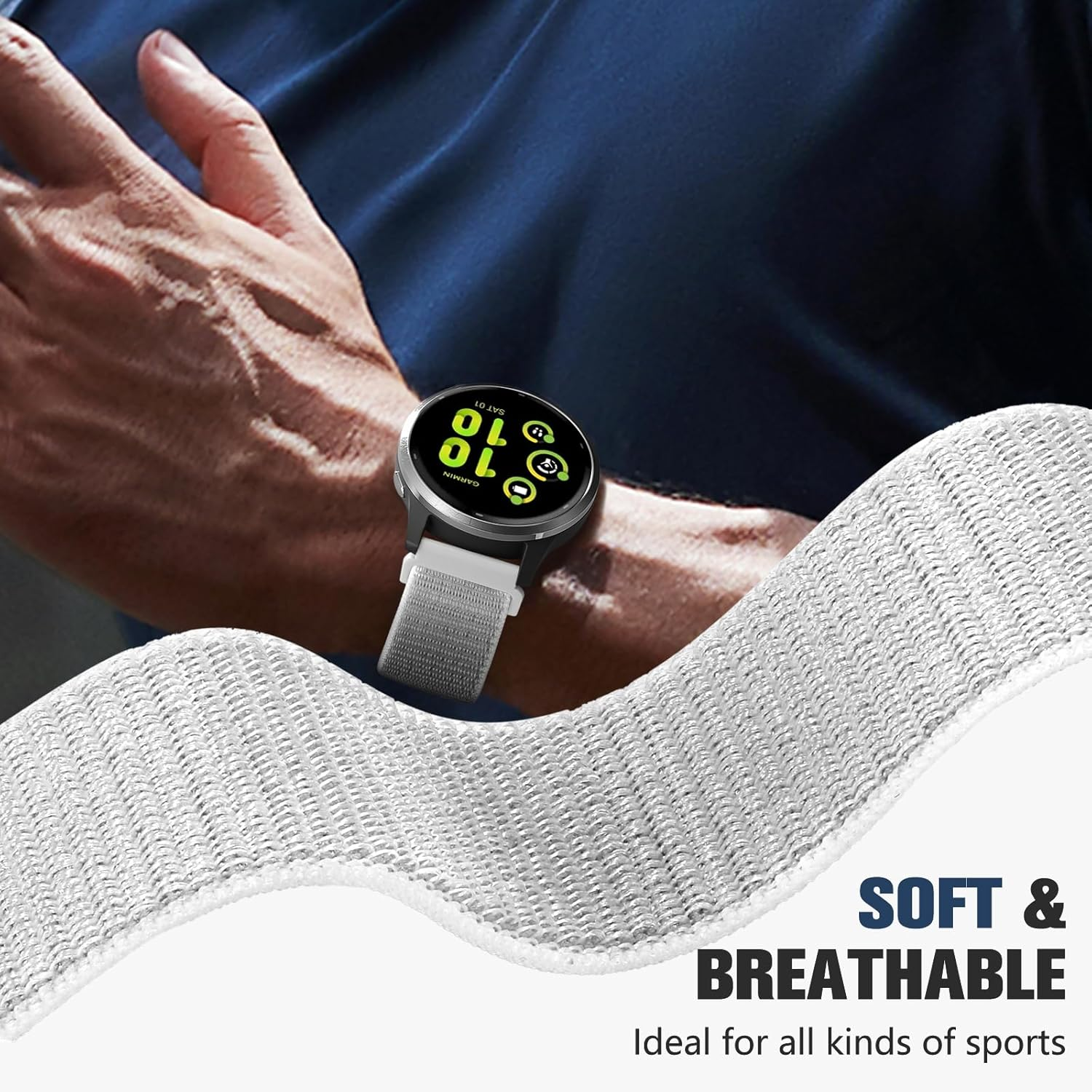 Ouwegaga 20Mm Watch Band Compatible with Garmin Vivoactive 6 5 3/Forerunner 245/645, 22Mm Watch Band Compatible for Garmin Venu 3/Venu 2/Vivoactive 4 45Mm/Forerunner 255/265, Soft Nylon Sport Strap image number 4