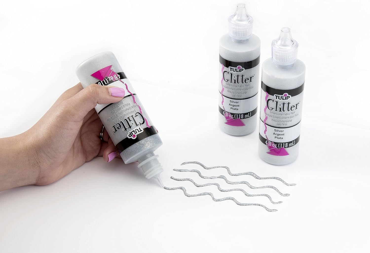 Tulip Dimensional Fabric Paint 4 Oz Glitter Silver 3 Pack, 4 Fl Oz (Pack of 3), 3 Count image number 3
