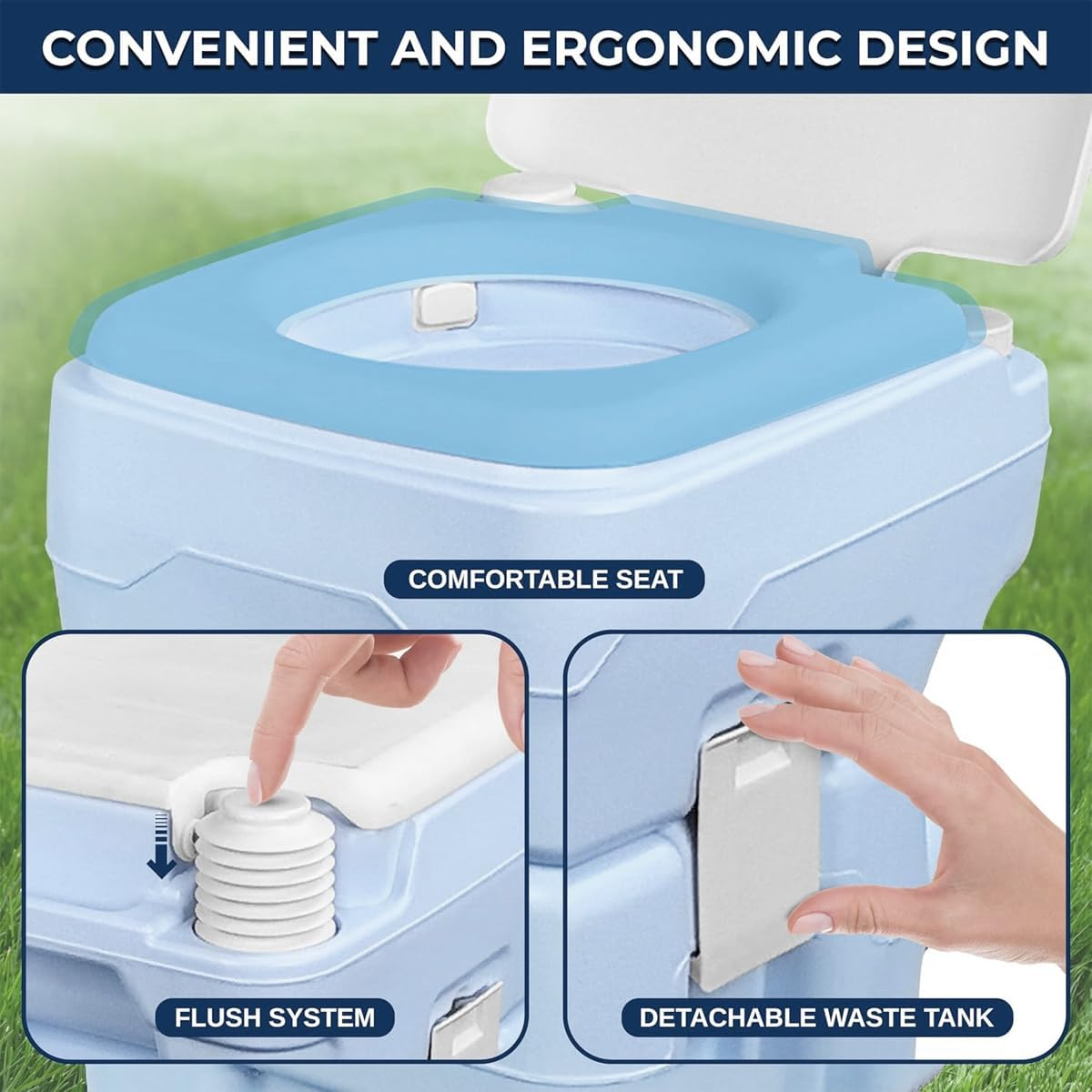 AIMALL 20L Portable Toilet &ndash; 16.53&times;16.33&times;14.37In Marine & Outdoor Toilet, Water-Saving Deodorizing, Detachable for Camping, Boating & Emergency Use image number 5