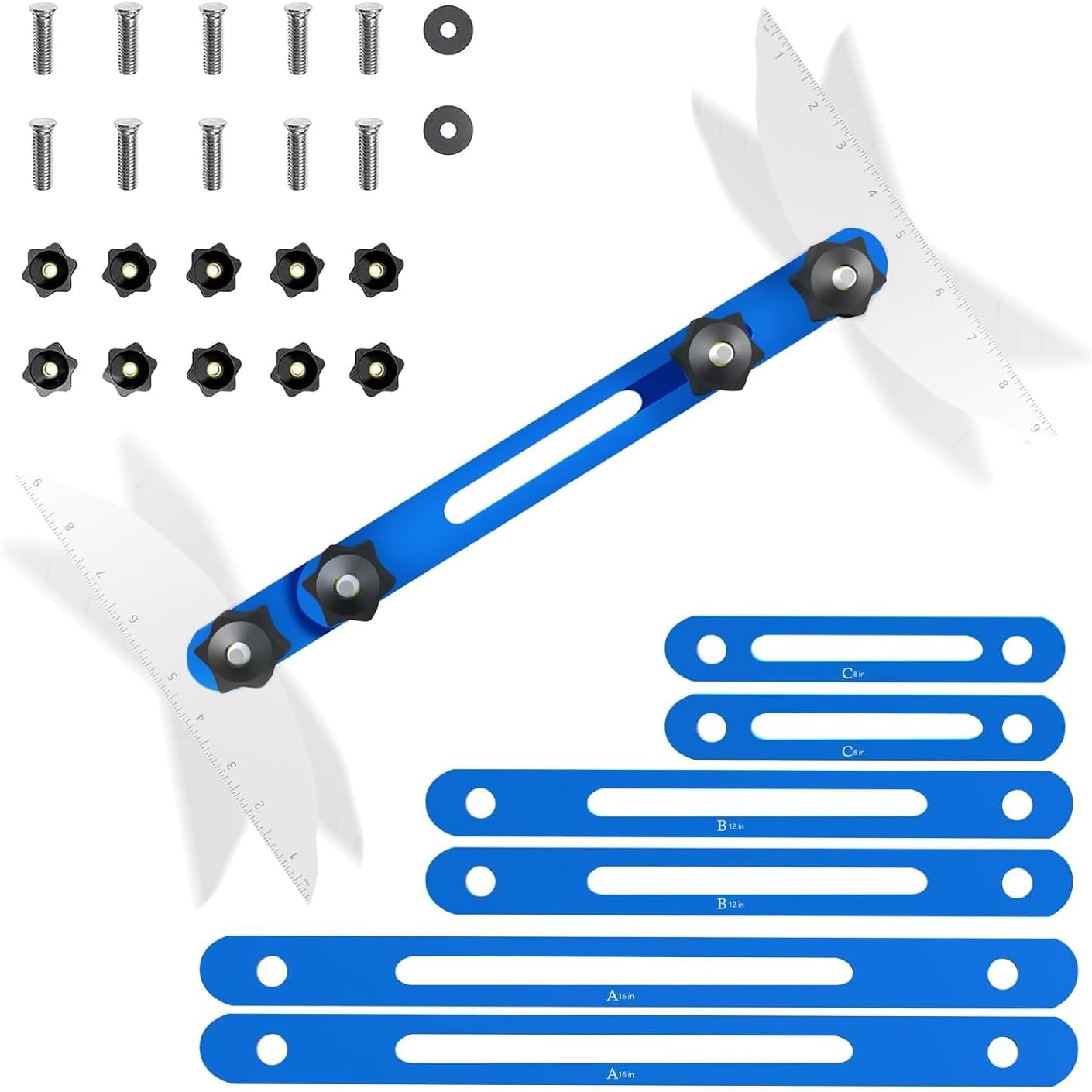Stair Treads Template Tool, Aluminum Alloy Stair Measuring Tool,Adjustable Stair Jig, Stair Gauge Tool,Shelf Scribe Layout Tool for Stairs,Risers,Shelf and Cutting Drywall (Blue)