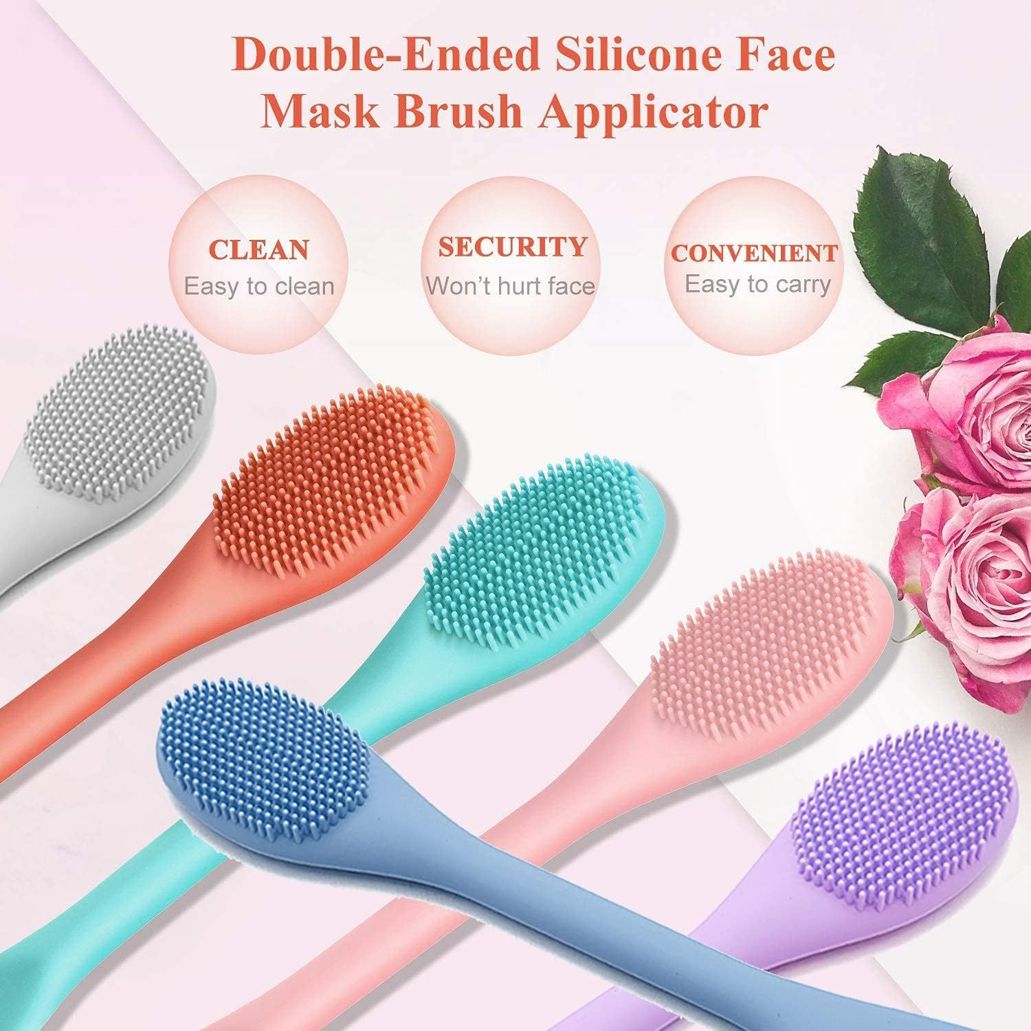 Double-Ended Facial Mask Applicator Set of 2 - Ideal for Applying Mud, Clay, Charcoal Mixed Masks, Creams, and Lotions - Soft Makeup Beauty Tools in Pink and Gray Color Combination, Made of Silicone