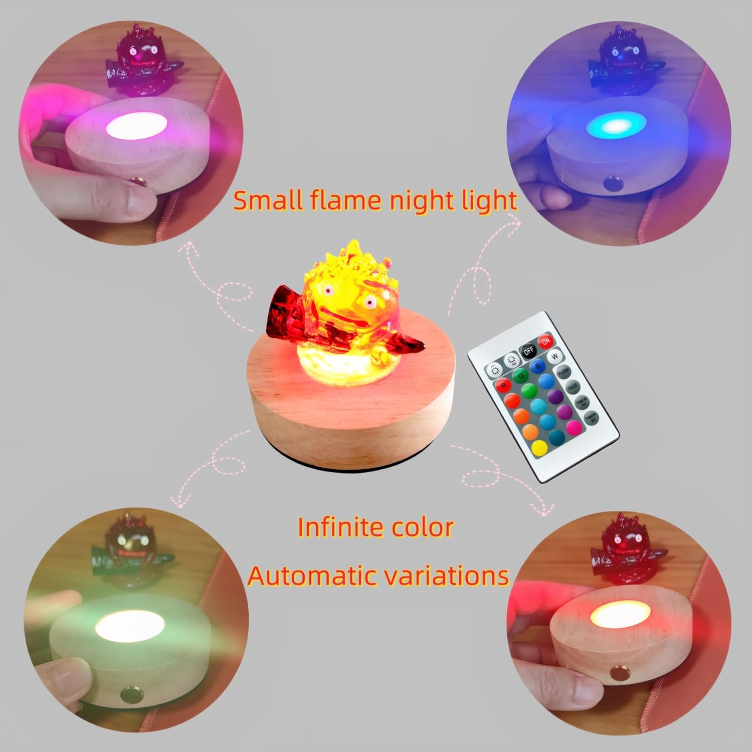 ORALEAF Calcifer Night Light with Remote Control - Multi-Color Adjustable LED Lamp Statue Inspired by Howl'S Moving Castle image number 3