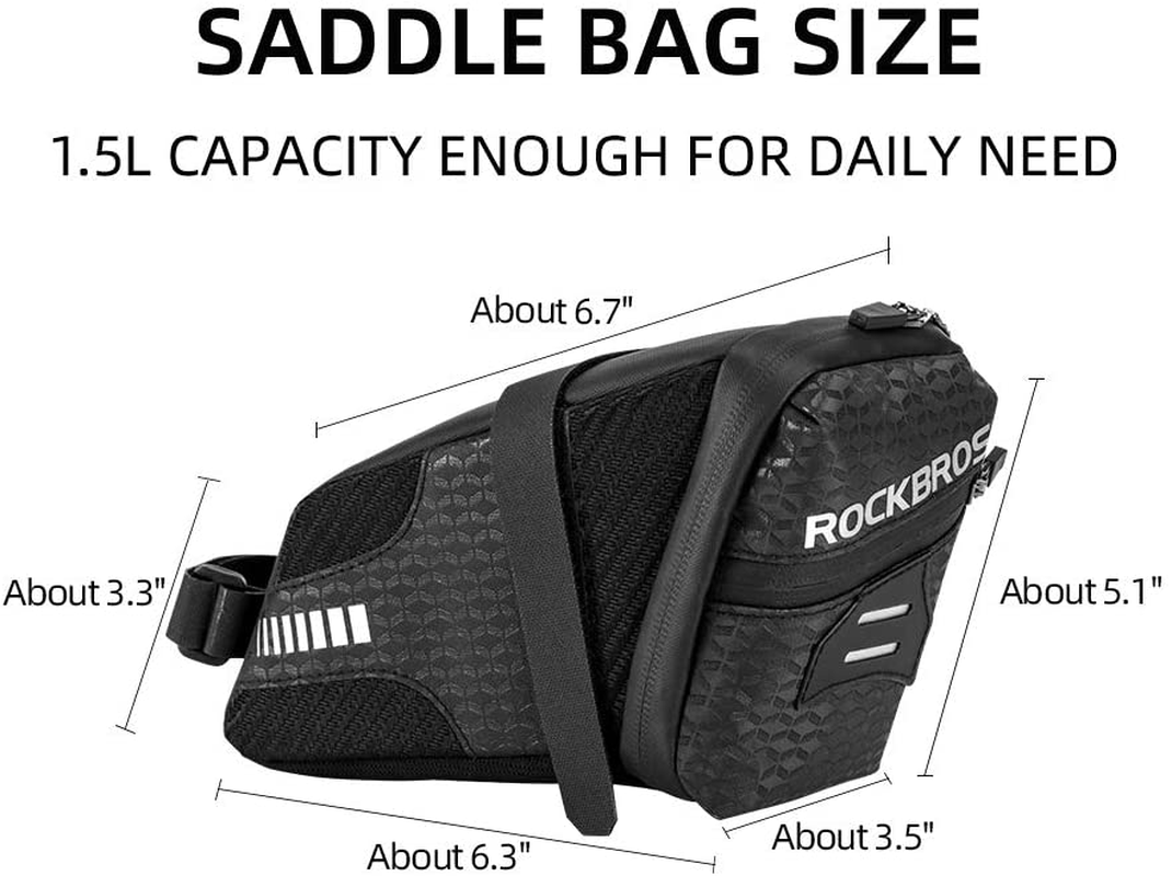 ROCKBROS Bike Saddle Bag Cycling Wedge Pack 1.5L Bicycle under Seat Pouch for Mountain Road Folding Bike Accessories Storage image number 2