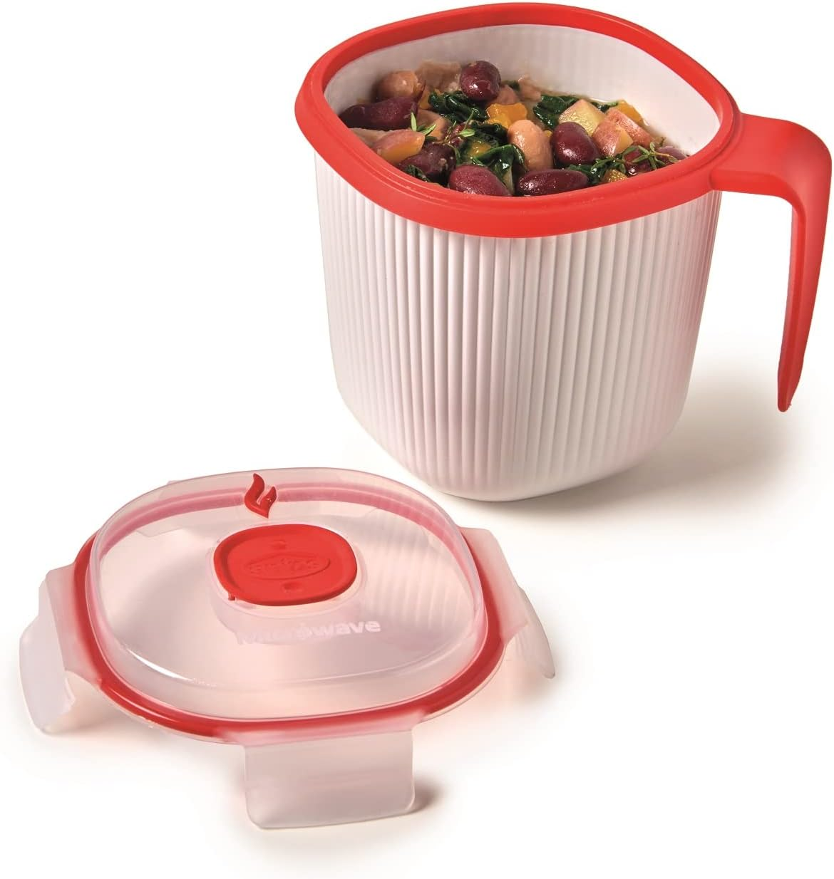 Snips - Microwave SOUP MUG for Milk, Hot Drinks and Soups - Microwave Soup Mug with Lid - 0,70 LT - 14,5 X 14,5 X 12 Cm - Microwave Soup Container, White and Red - 100% Made in Italy - 0% BPA