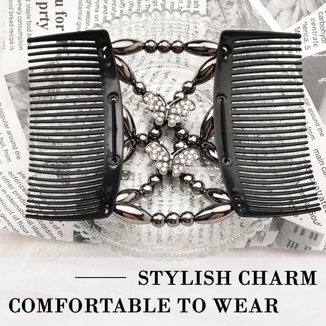 OQKAHIV 1 X Women'S Hair Clips, Fashionable Stretchy Hair Clip, Hair Comb Elastic Beads, Double Magic Hair Comb Hair Clips, Stretchy Comb Clips for Women, Girls, Hair Accessories, DIY Hair Styling