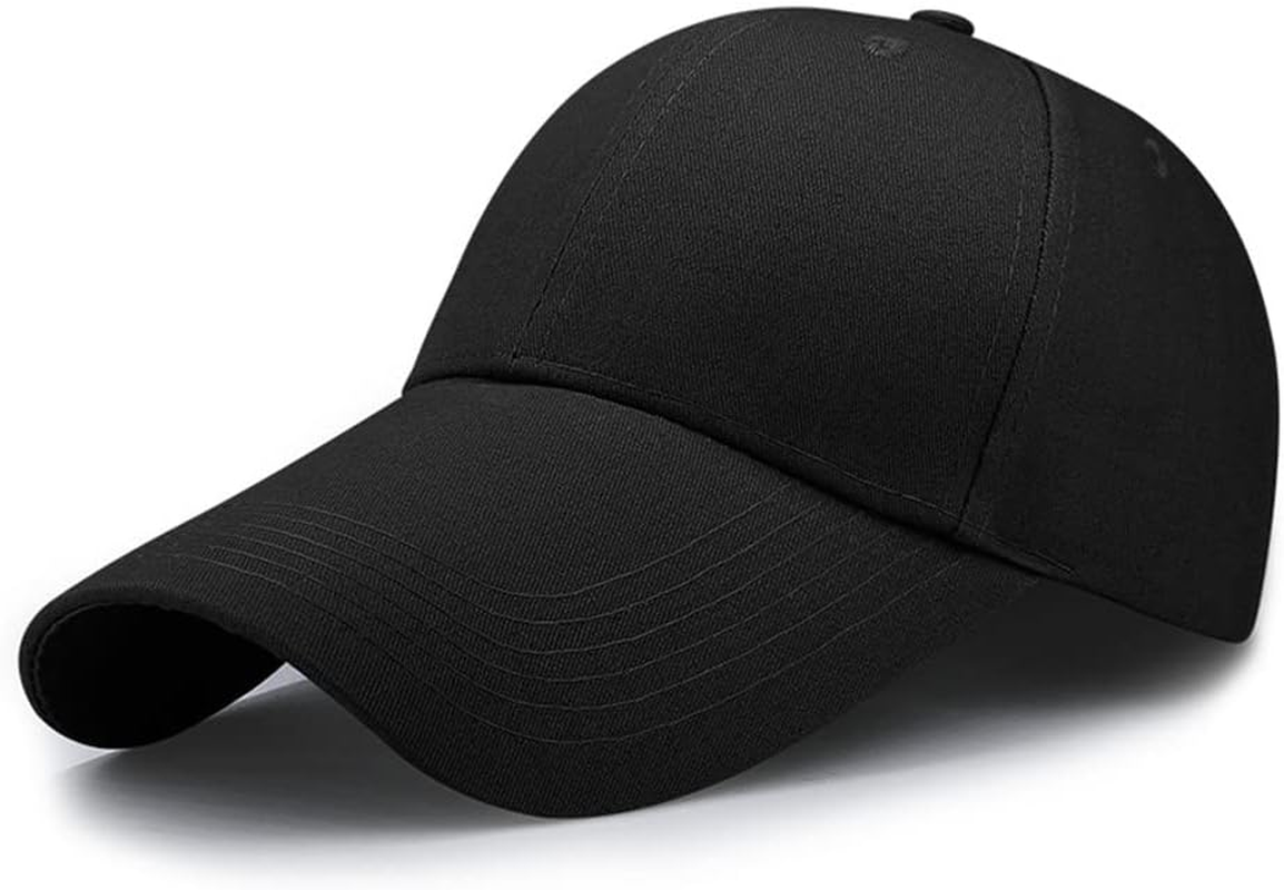 4.33" Extra Long Bill Baseball Cap - 100% Cotton Men Women Plain Adjustable Hat