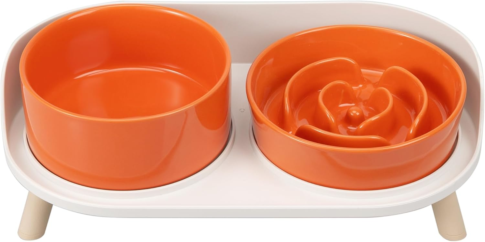 Elevated Slow Feeder Dog Bowls - Slow down Dog Food Bowl with Dog Water Bowl Combo Pack - Raised Ceramic Dog Bowl Set with Anti-Slip Stand - Fun Maze Pet Feeding Dishes for Small and Medium Sized Dogs