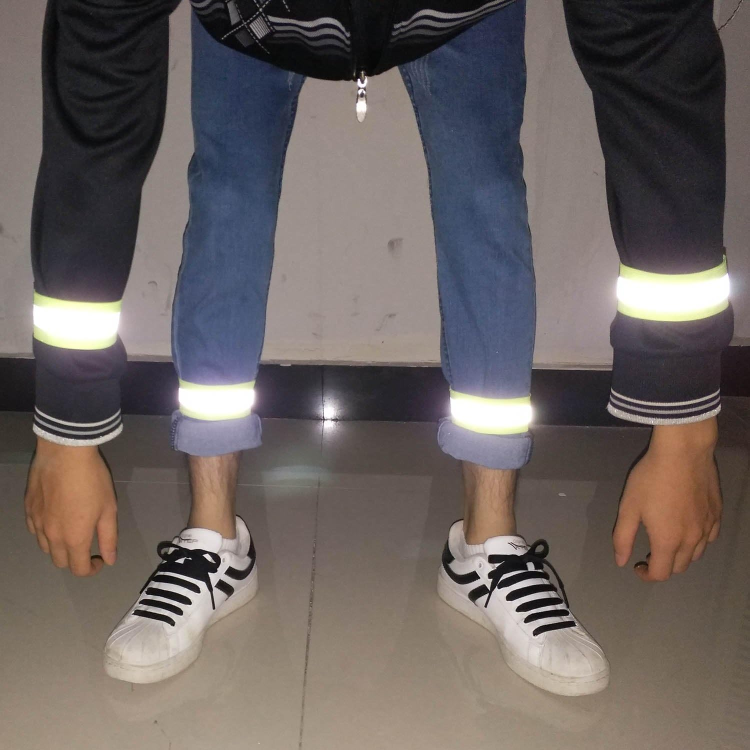 8 Pcs High Visibility Reflective Night Running Walking Elastic Strap Wristbands Ankle Bands Armbands Safety for Cycling Walking Running Camping Outdoor Sports-Fits Women, Men & Kids