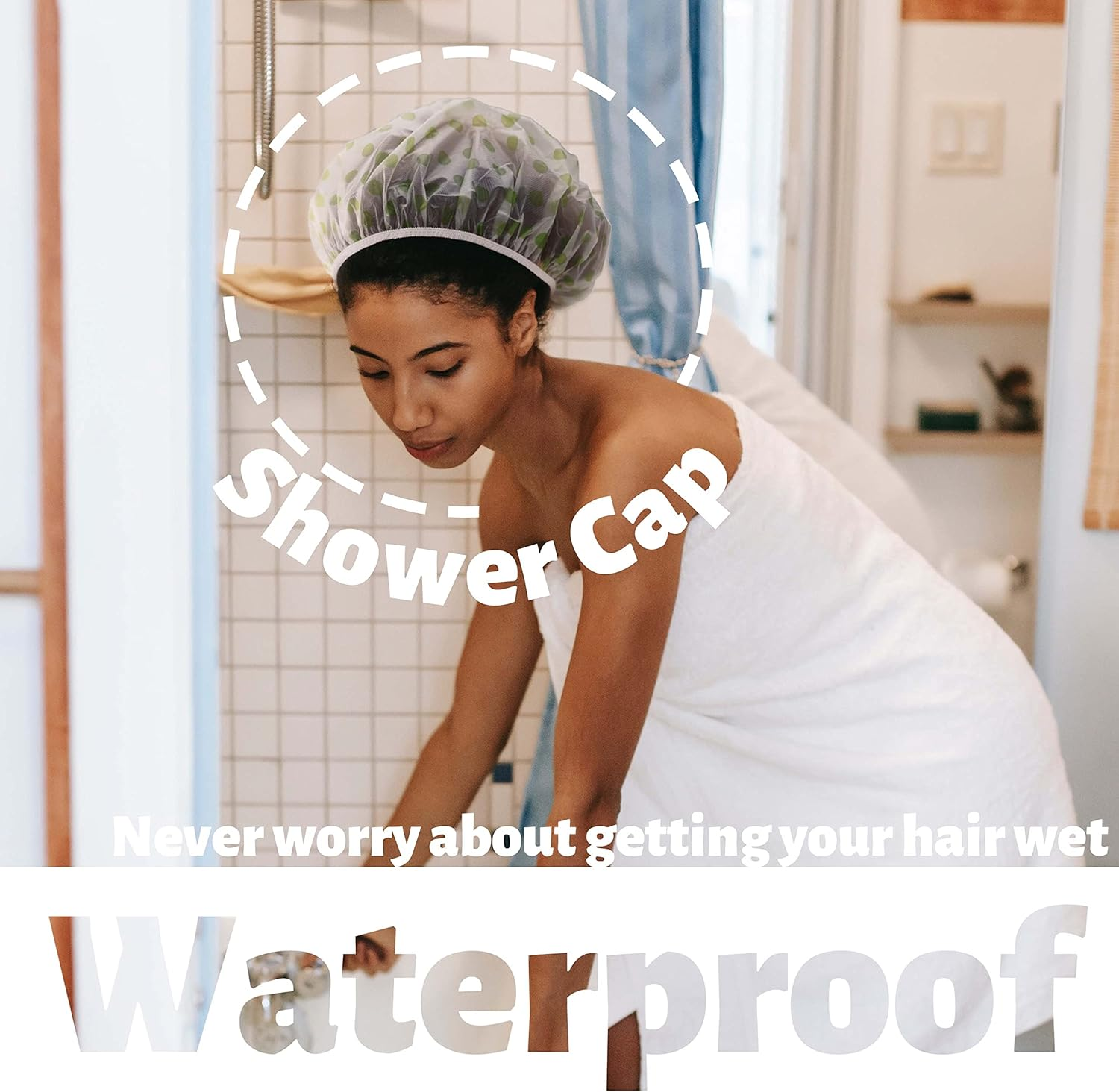 Shower Cap, 12 Pcs Plastic Shower Caps, Shower Caps for Women Reusable Waterproof, Elastic Band Flower Printed Hair Cap for Shower Spa Salon image number 1