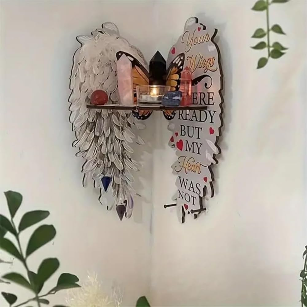 Wall Mounted Vintage Angel Wings Wooden Floating Corner Shelf, 1-Shelf, Bohemian Style(Light Gray, 30Cm) image number 3