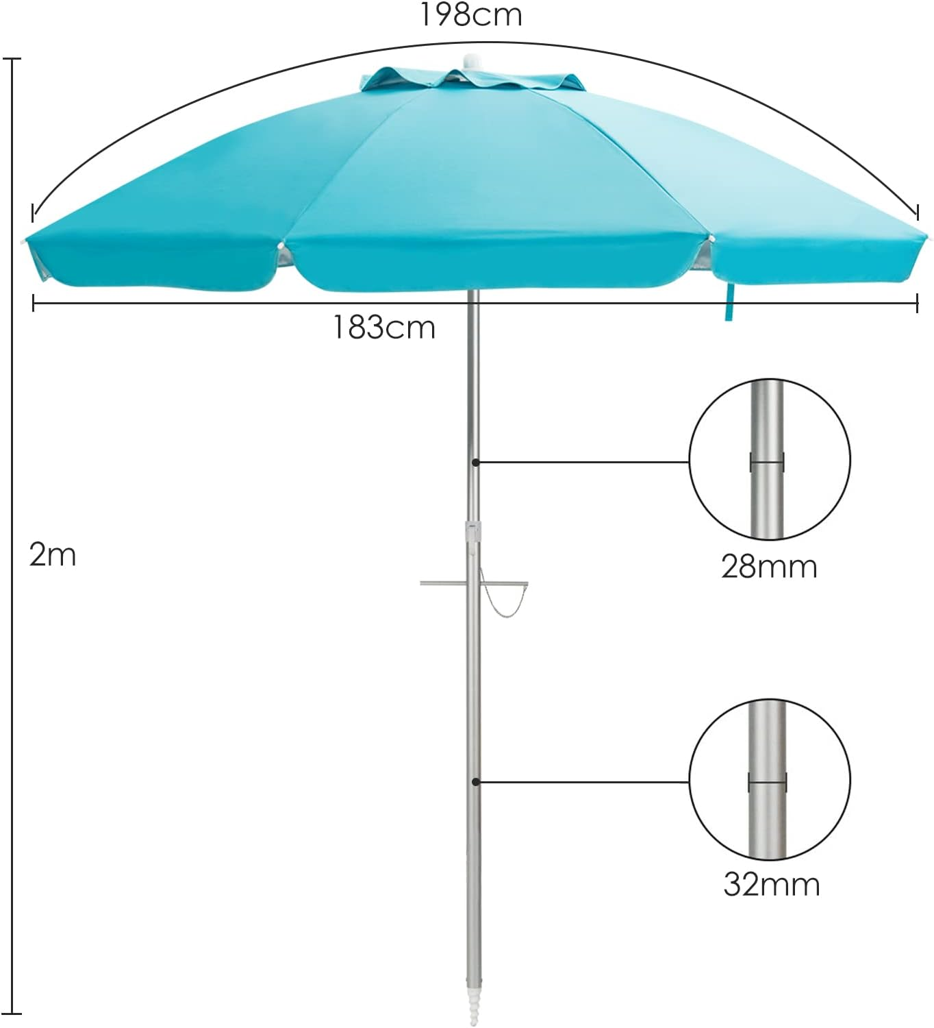 Costway 198Cm Beach Umbrella W/Sand Anchor, Outdoor Patio Umbrella W/Push Button Tilt & UPF 50+ Protection, Portable Sunshade Umbrella W/Carry Bag for for Beach Patio Garden Outdoor image number 1