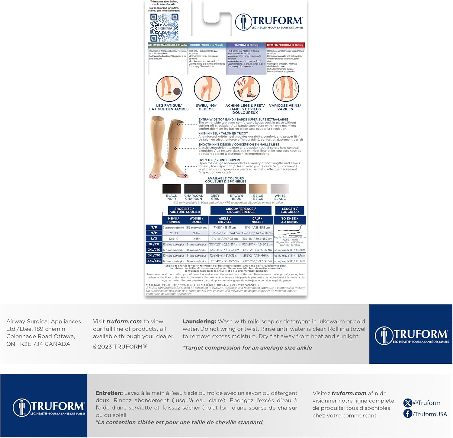 Truform 20-30 Mmhg Compression Stocking for Men and Women, Knee High Length, Open Toe, White, Medium image number 3