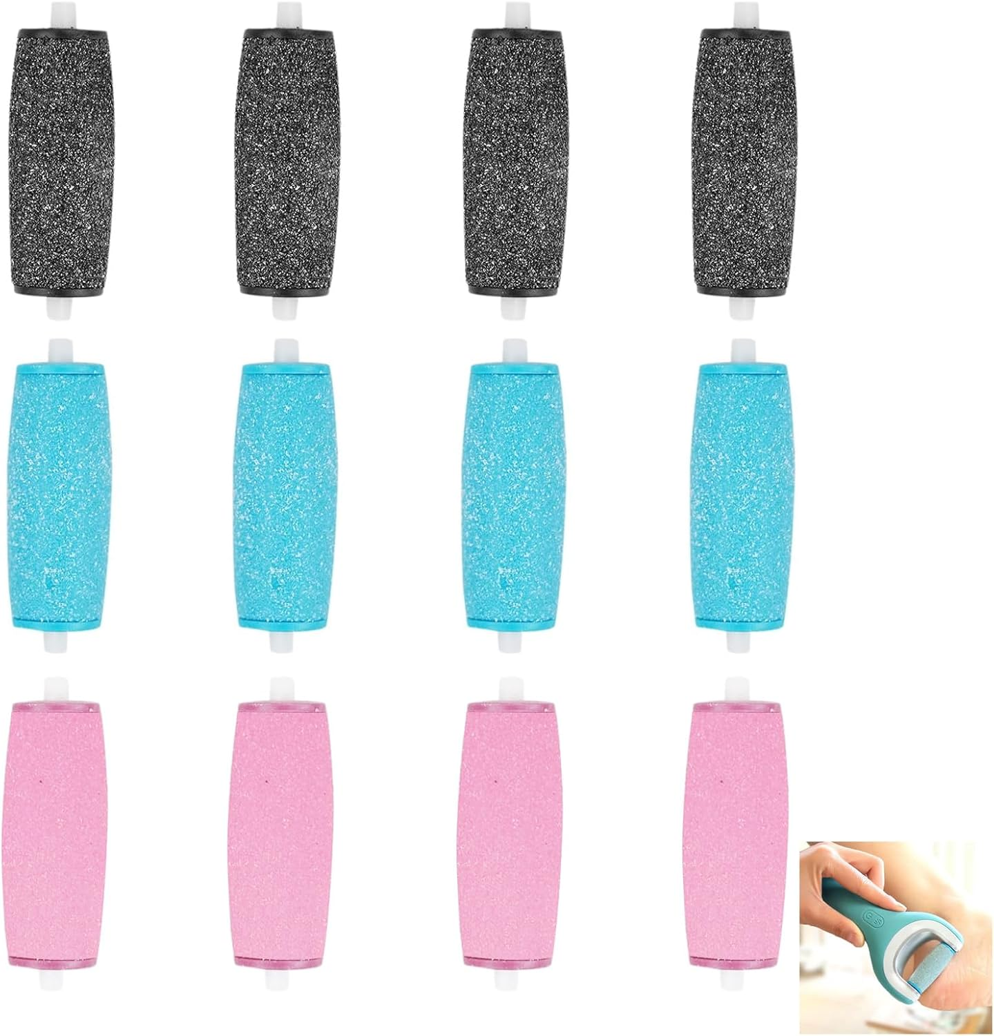 [Pack of 12] Extra Coarse Mineral Replacement Rollers for Scholl Velvet Smooth Callus Remover Refill - Refill Rolls with Diamond Particles, 3 Grits for Soft, Hard and Dry Feet image number 5