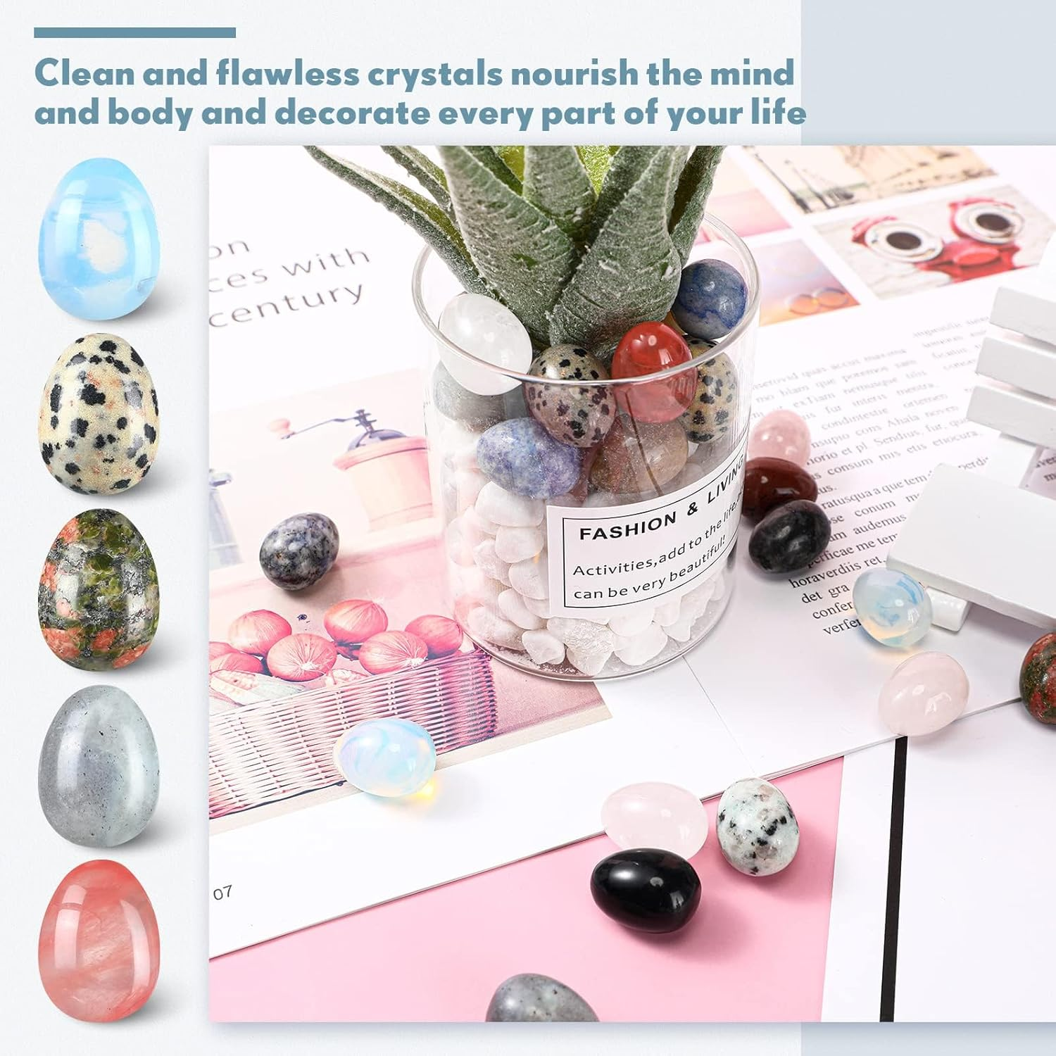 30 Pieces Worry Stones Egg Rock Crystal Gemstone Polished Mineral Rock Egg Stones Pocket Palm Chakra Crystal for Anxiety Relief Meditation Reiki Balancing Easter Decor(Classic Color) image number 3