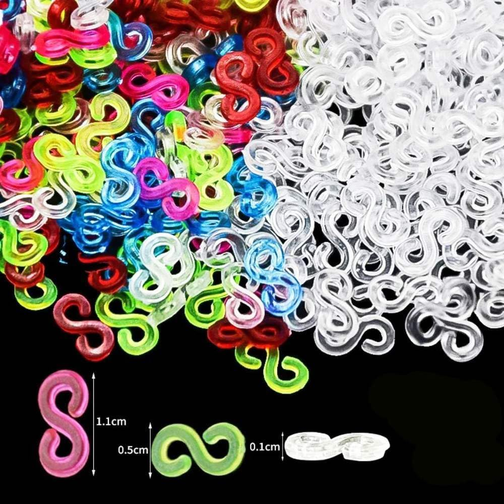 YIFARUBE 1000 PCS S Clips Rubber Band Clips, Connectors Rubber, Loom Bracelets, DIY Handicrafts (Transparent and Color) image number 1