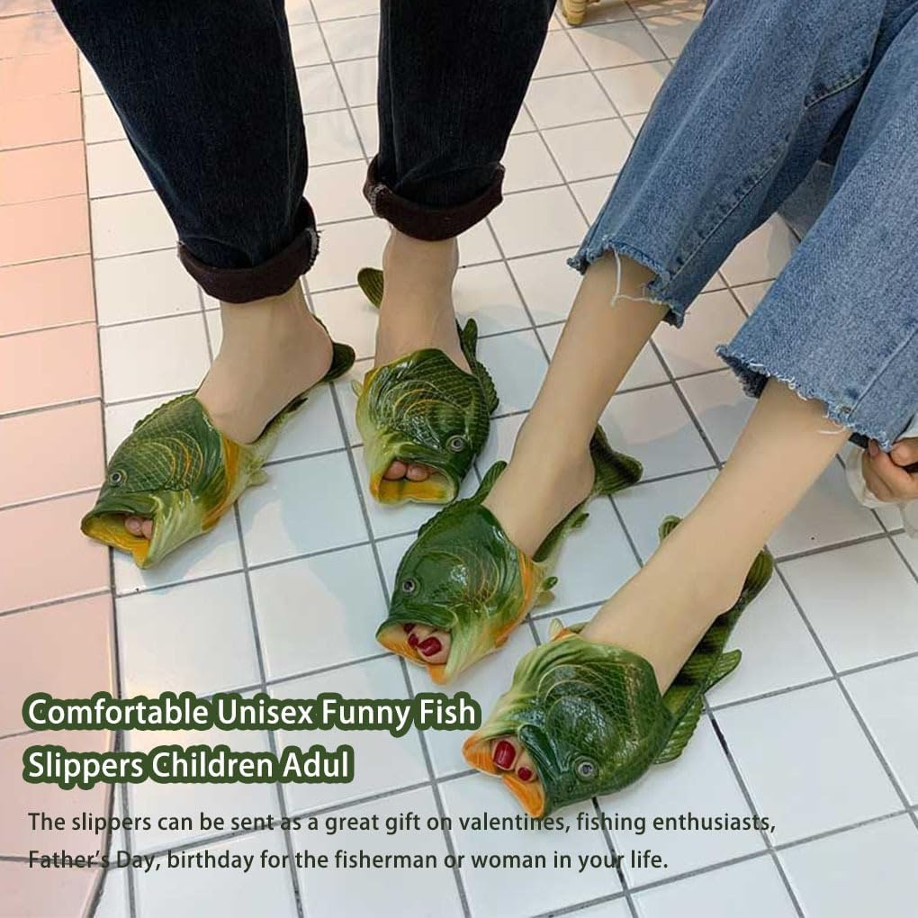 Funny Fish Slippers Children Adult Footwear Unique Design Family House Shoes Summer Beach Parent-Child Sandals Large Size, Green, 26-27 image number 4
