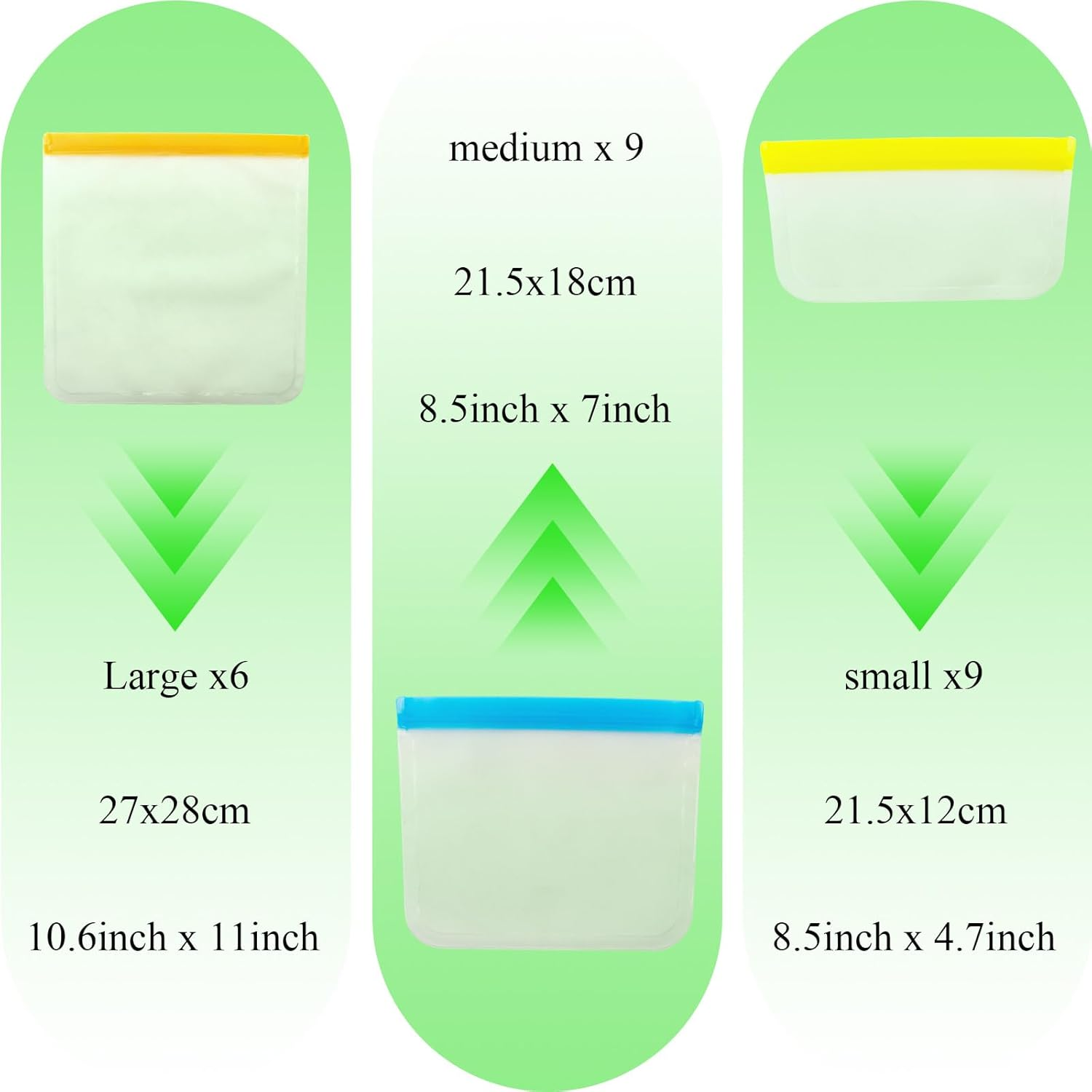 24 PCS Silicone Food Storage Bags,Reusable Freezer Bags, for Kitchen Storage Organisation, Ziplock Bag,Thicken Silicone Food Storage Bags, Vegetable Lunch Meat Food Sub-Bag, Dishwasher Safe image number 6