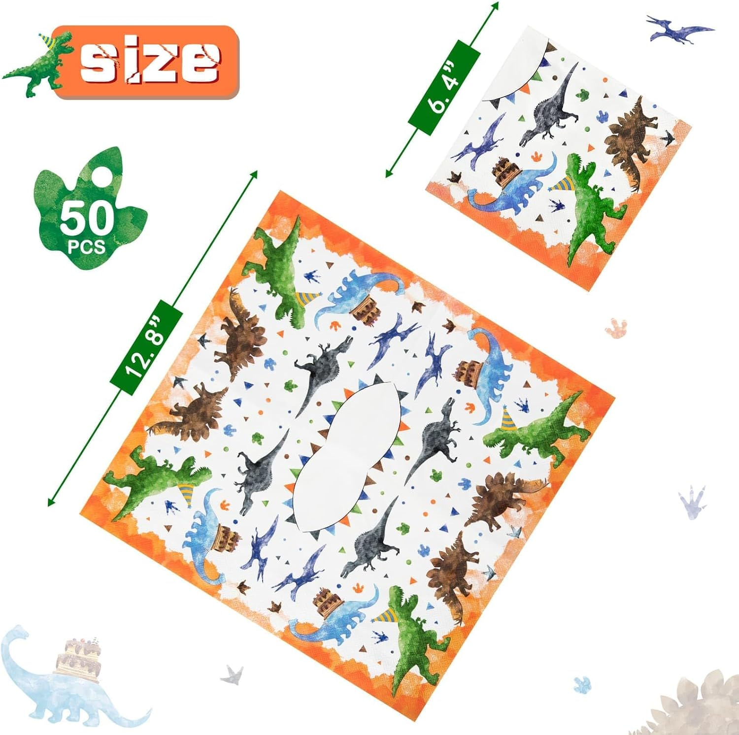 Watercolor Dinosaur Party Supplies - 50 PCS Dinosaur Birthday Party Decorations for Boys Kids Disposable Paper Napkins for Dino Themed Party Baby Shower Family Dinner Summer Party Favor image number 5