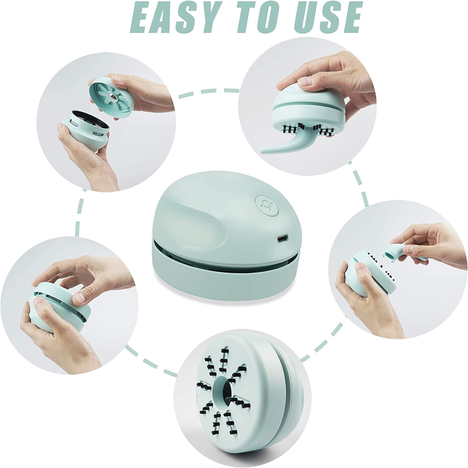 Desktop Vacuum Cleaner USB Charging with Vacuum Nozzle Cleaning Brush, Detachable Design & Portable Mini Table Dust Vaccum Cleaner, Clean Dust, Crumbs, Piano, Computer, Car Etc(Light Green) image number 1