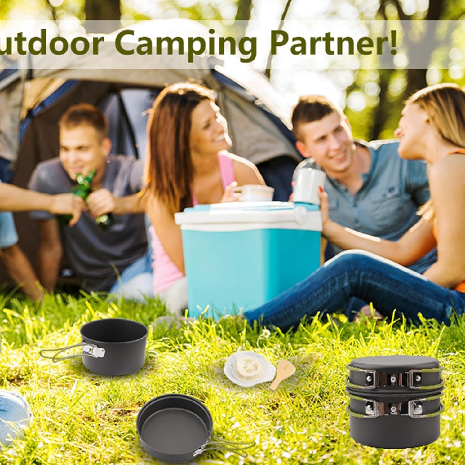 Outdoor Camping Pot Set - Camping Cookware Kit | Backpacking Cooking Pot and Pan | 10 Piece Set Outdoor Pots Pans, Camping Cookware Picnic Cooking Set for Backpacking Gear & Hiking Outdoors image number 4