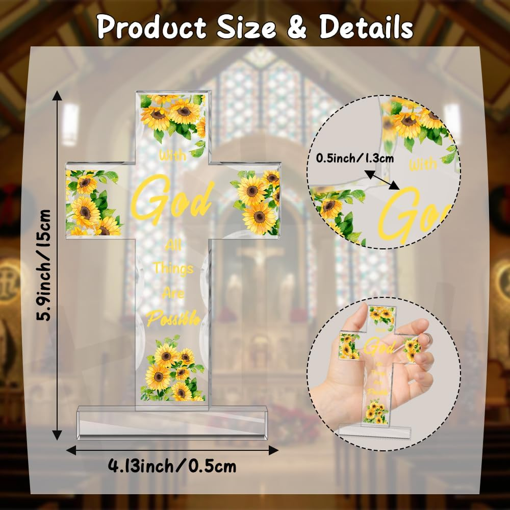 Christian Gifts for Women Acrylic Cross Decoration Sunflower Gifts for Women Christian Gifts for Men Inspirational Religious Gifts Baptism Gifts for Girls Religious Gifts with Bible Verse image number 6