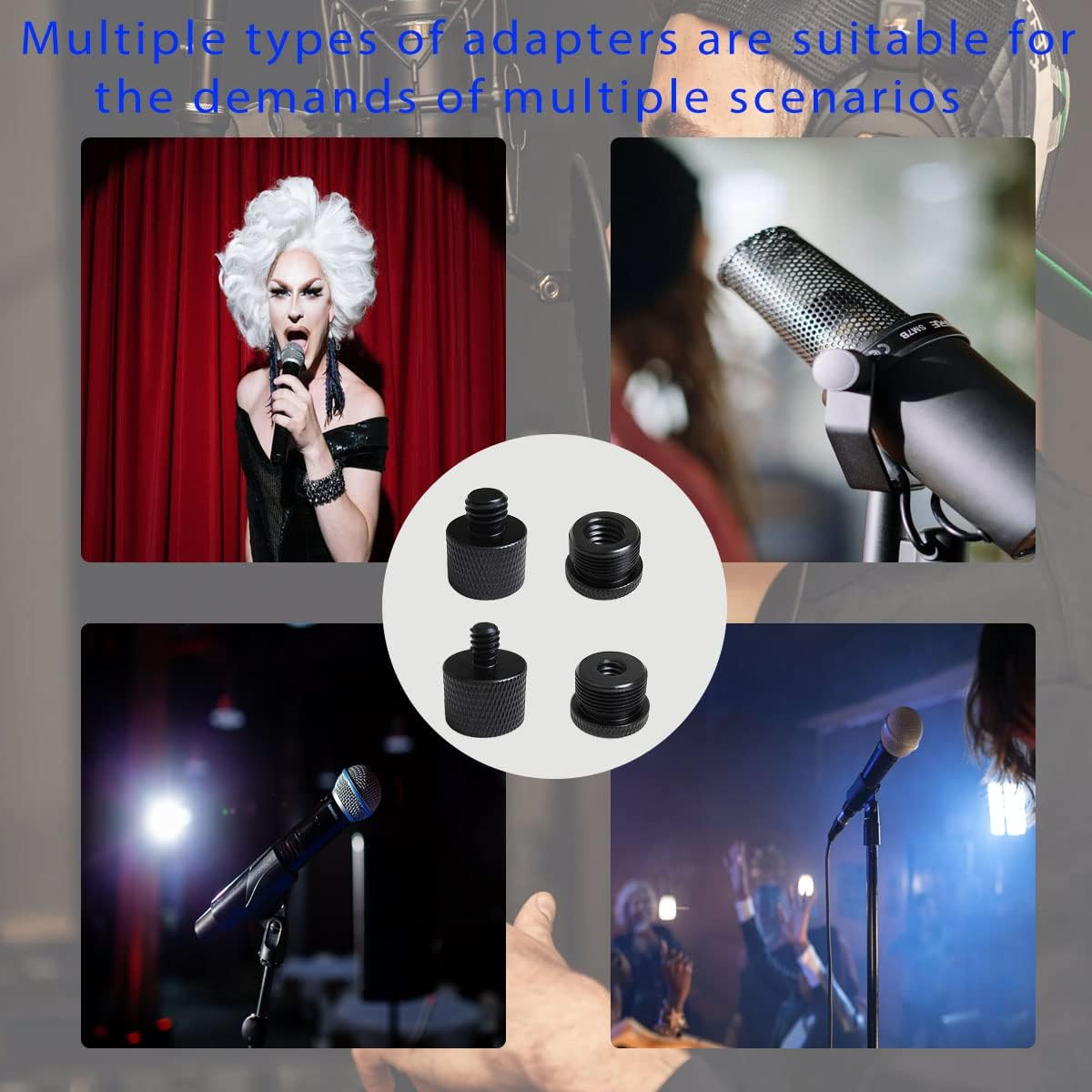 4 Pieces Mic Screw Adapter, 5/8 Female to 3/8 Male and 3/8 Female to 5/8 Male, 5/8 Female to 1/4 Male and 1/4 Female to 5/8 Male, Mic Thread Adapter, Microphone Adapter image number 4