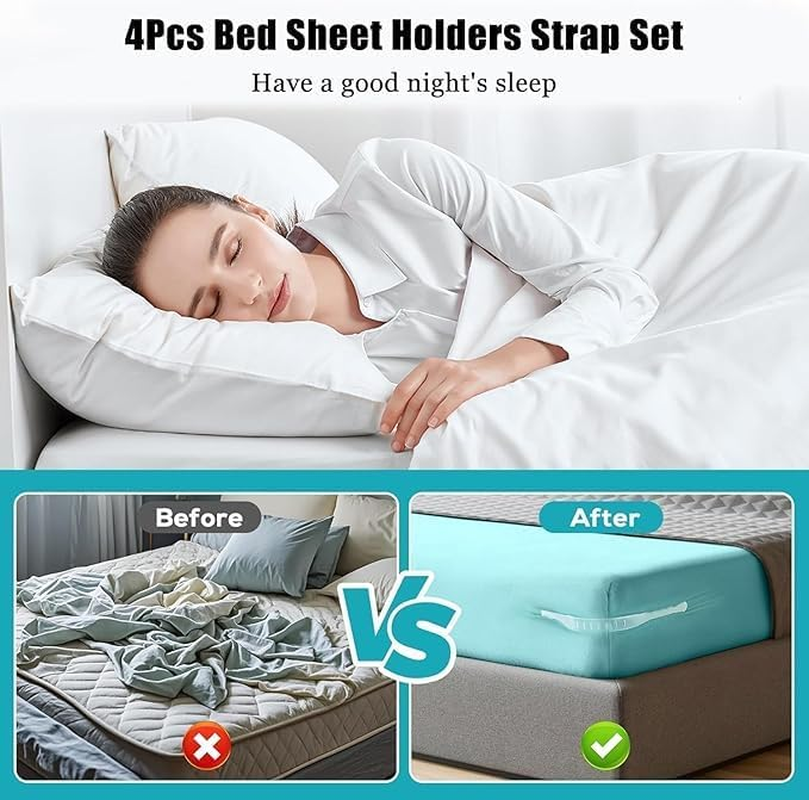 4 Pcs Bed Sheet Holder, No-Slip Sheet Locks,30-Second Installation,Bed Corner Sheet Holders for Adjustable/Thick Mattress(Gray)