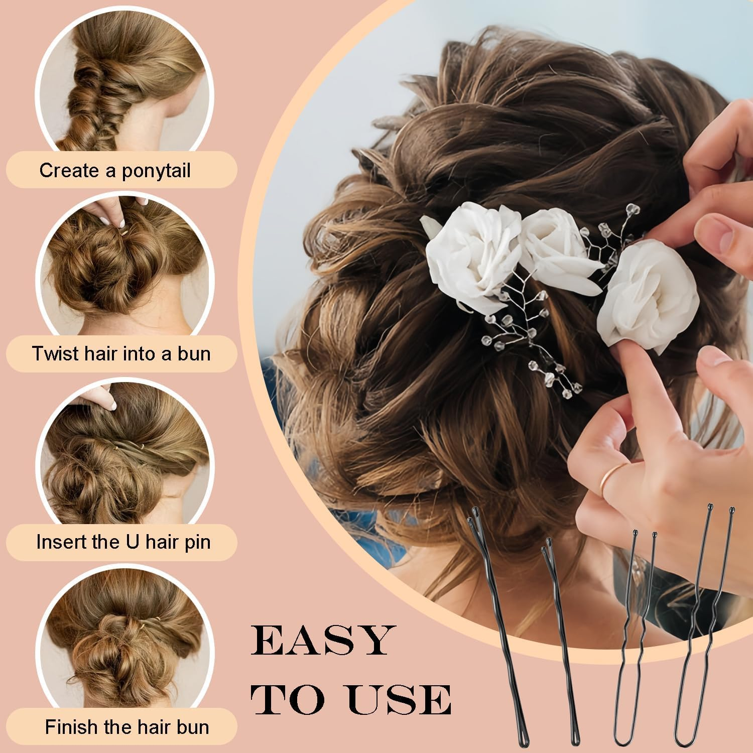 300Pcs Bobby Pins Set, 100 Hair Grips 100 U Shaped Pins 100 Hairbands for Women, Hairpins for Buns, Black Hair Styling Accessories with Storage Box image number 6