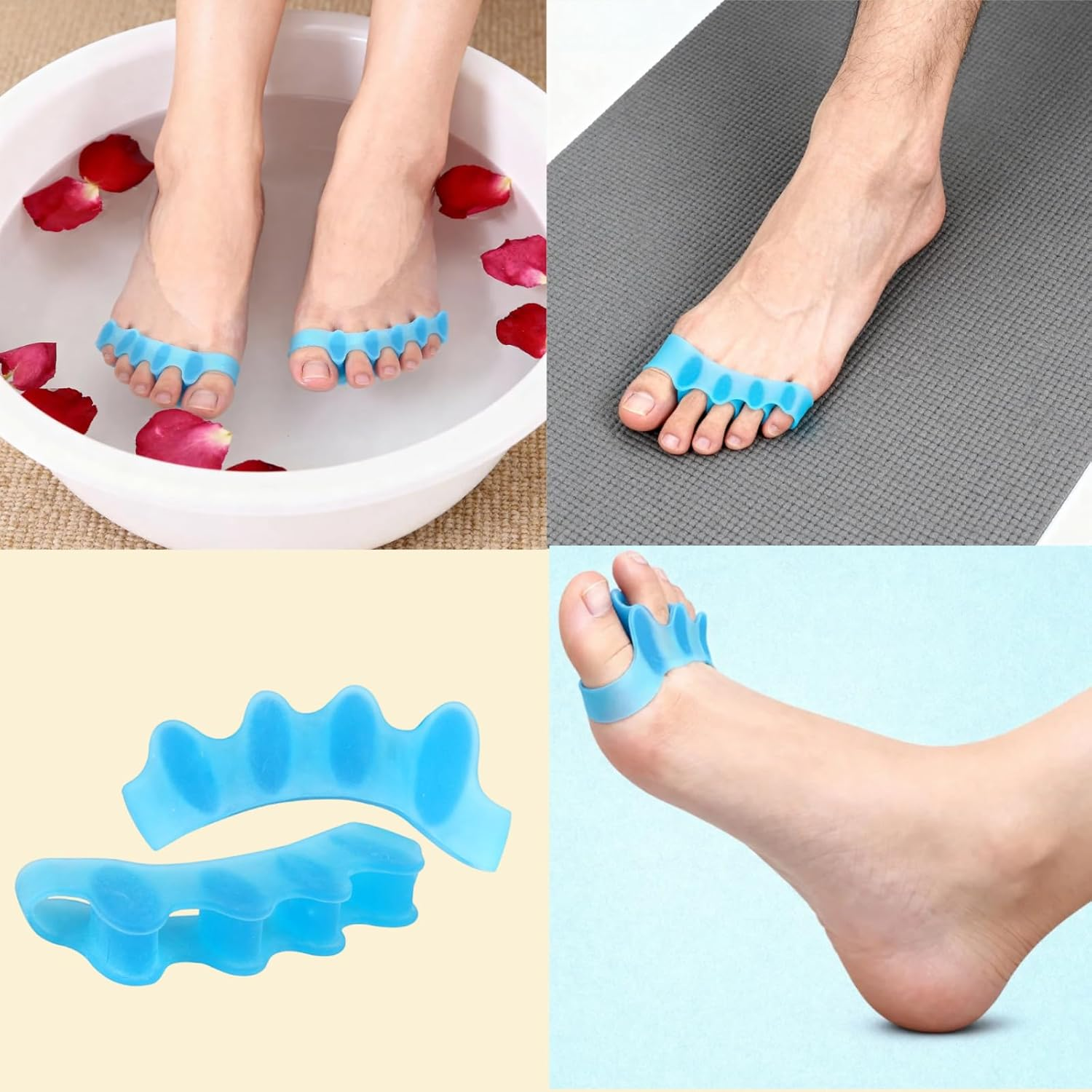 Kalione Professional SEBS Toe Separators, Blue, 8.5X3.5X1.4Cm, Reusable Stretching Spacers for Nail Care and Alignment, 4 Pack, Adult Size image number 3