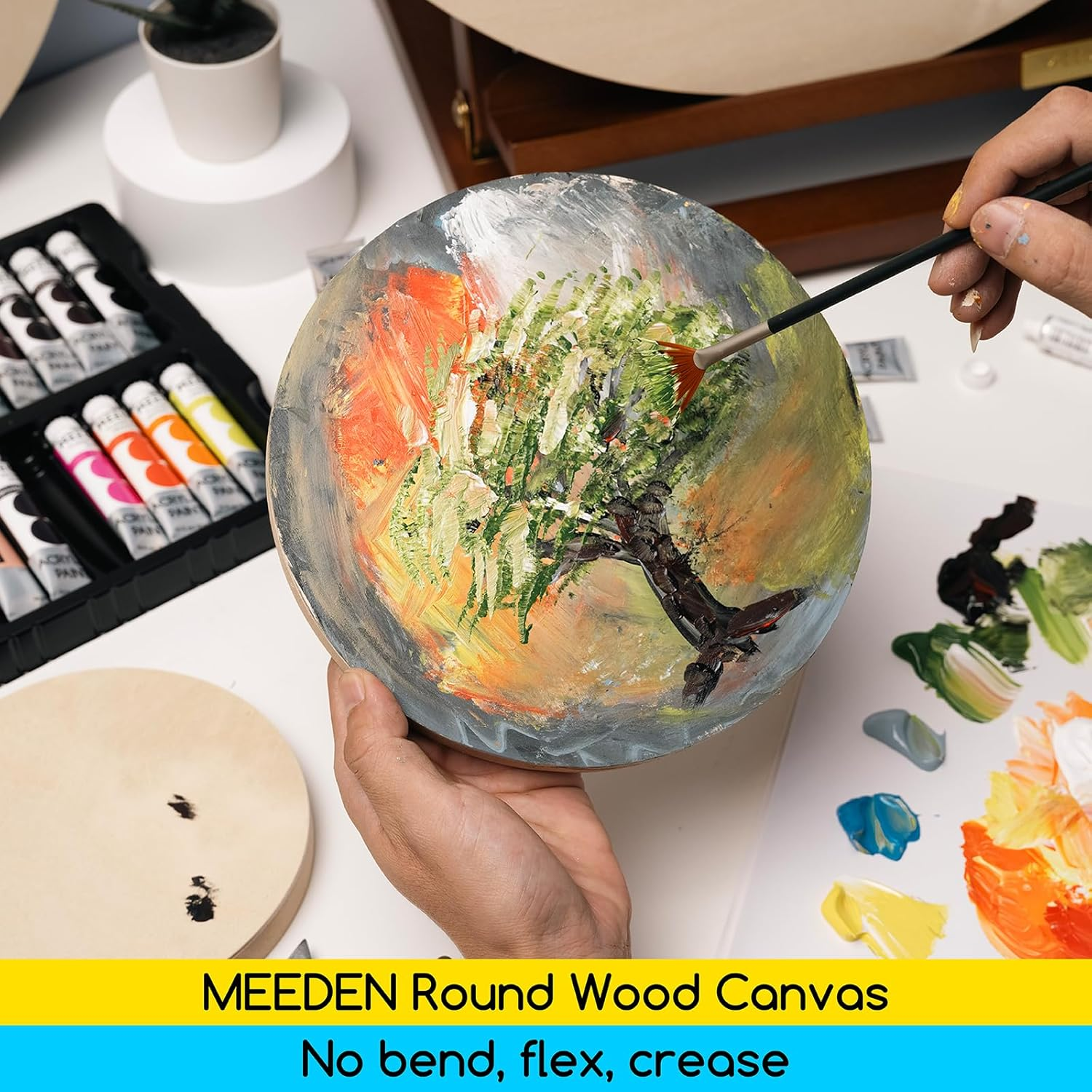 MEEDEN round Wood Canvas Panels: 3/4" Deep 12" Dia round Wooden Canvas Panel - Pack of 2 Cradled Wood Art Boards for Pouring Art, Crafts, Painting image number 6