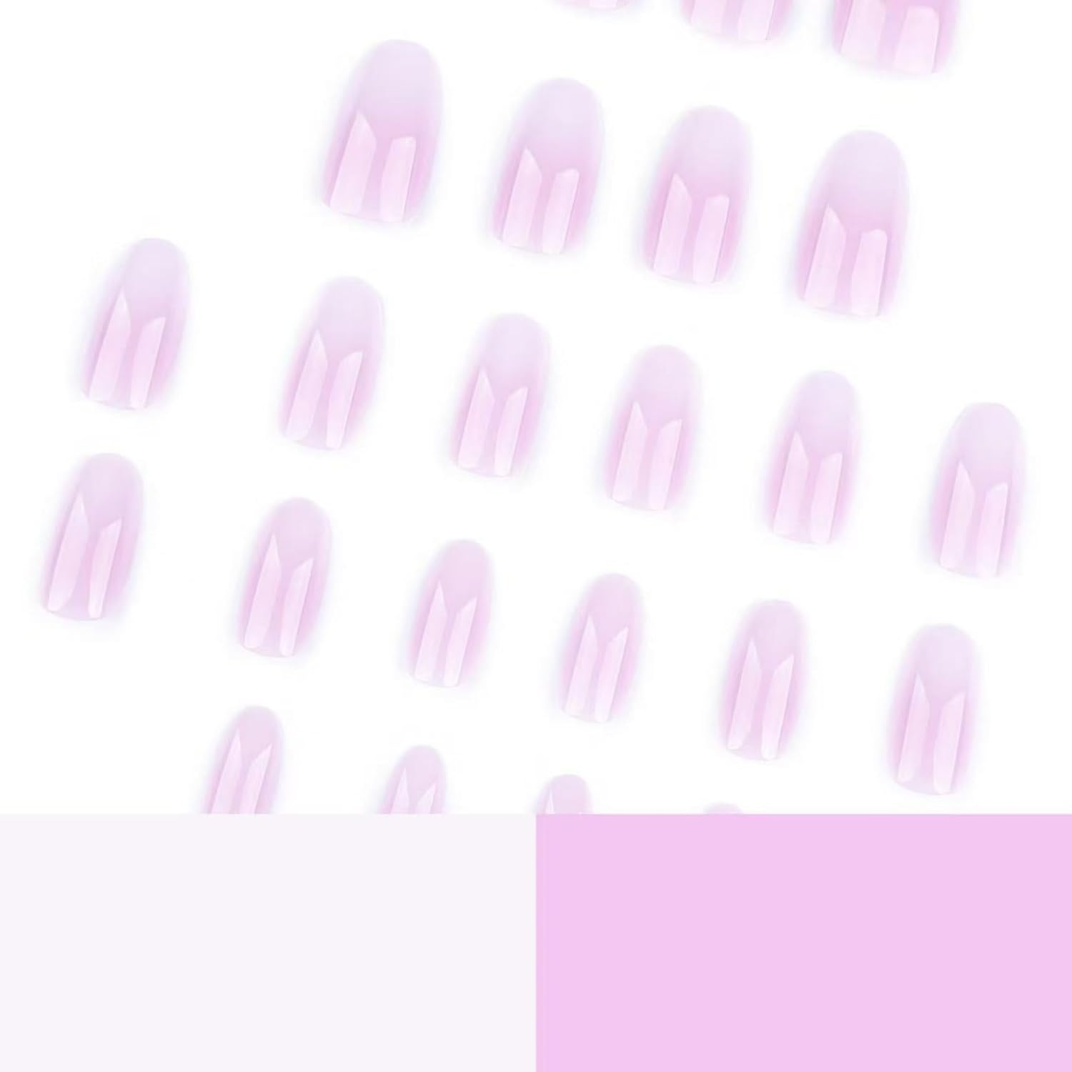 KAVI' S 24Pcs French Tip Stick on Nails Light Color Press on Nails Nude Pink Gradient Glitter Fake Nail Short Almond Acrylic False Nails Jerry Glue for Women Girls Nail Art image number 1